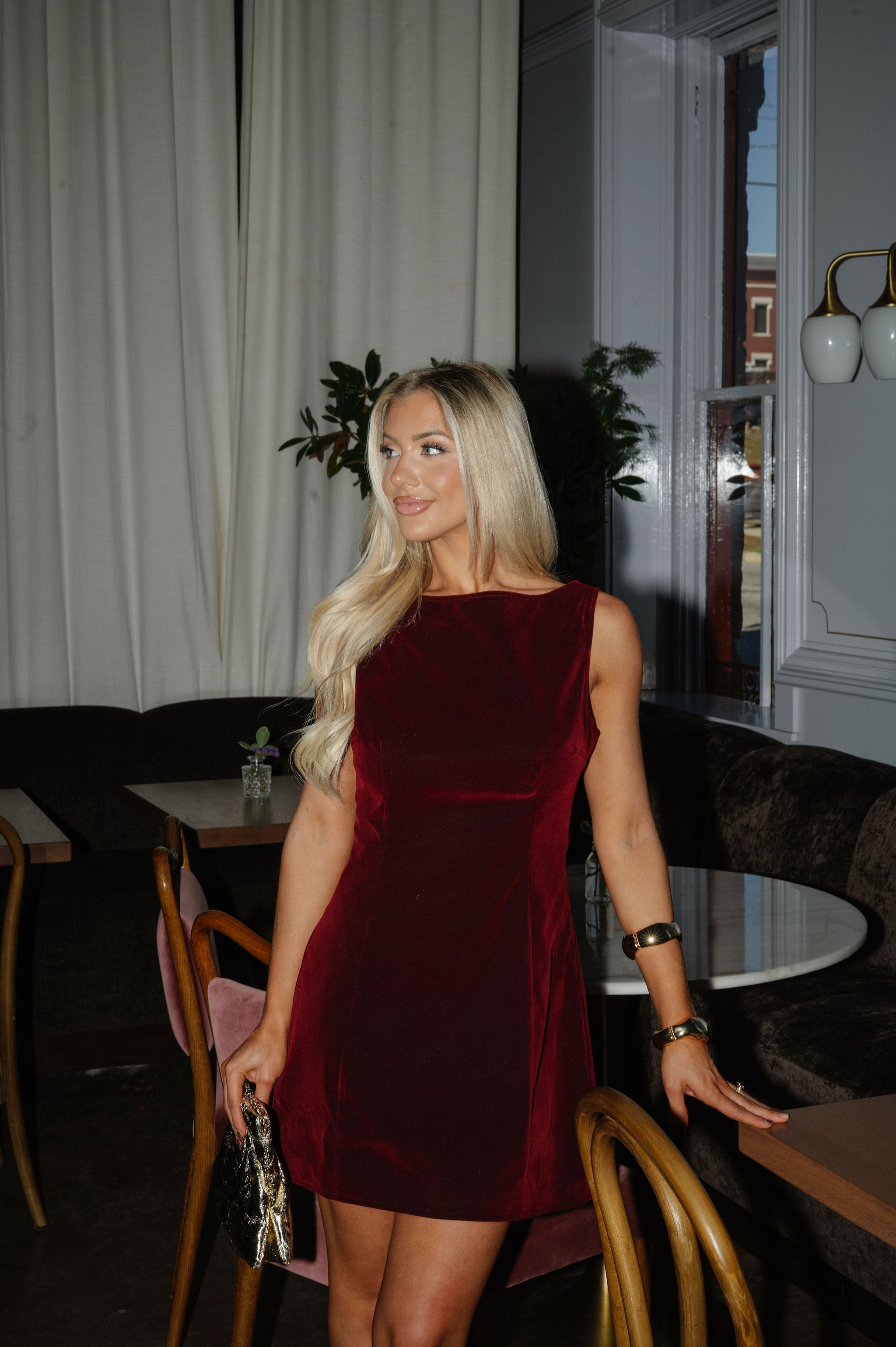 Karmen Velvet Mini Dress-Burgundy