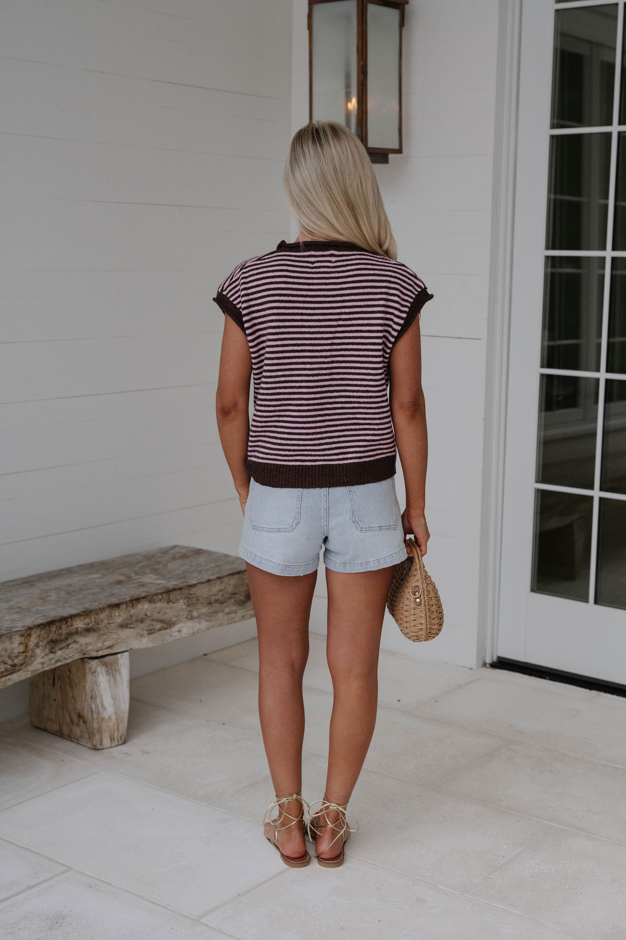 Striped Piper Vest Cardigan-Brown