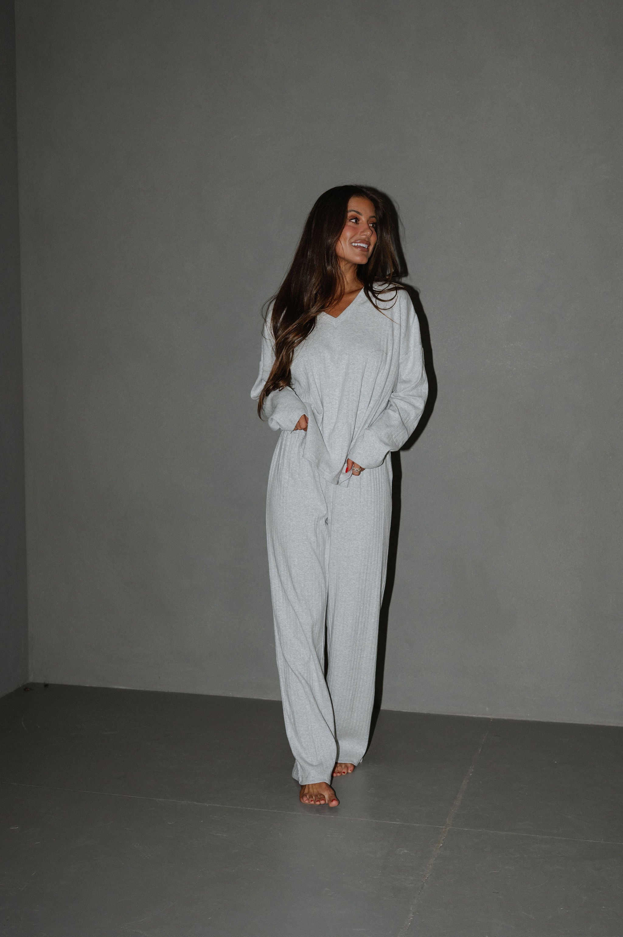 Carley Pointelle Pants Set-Heather Grey