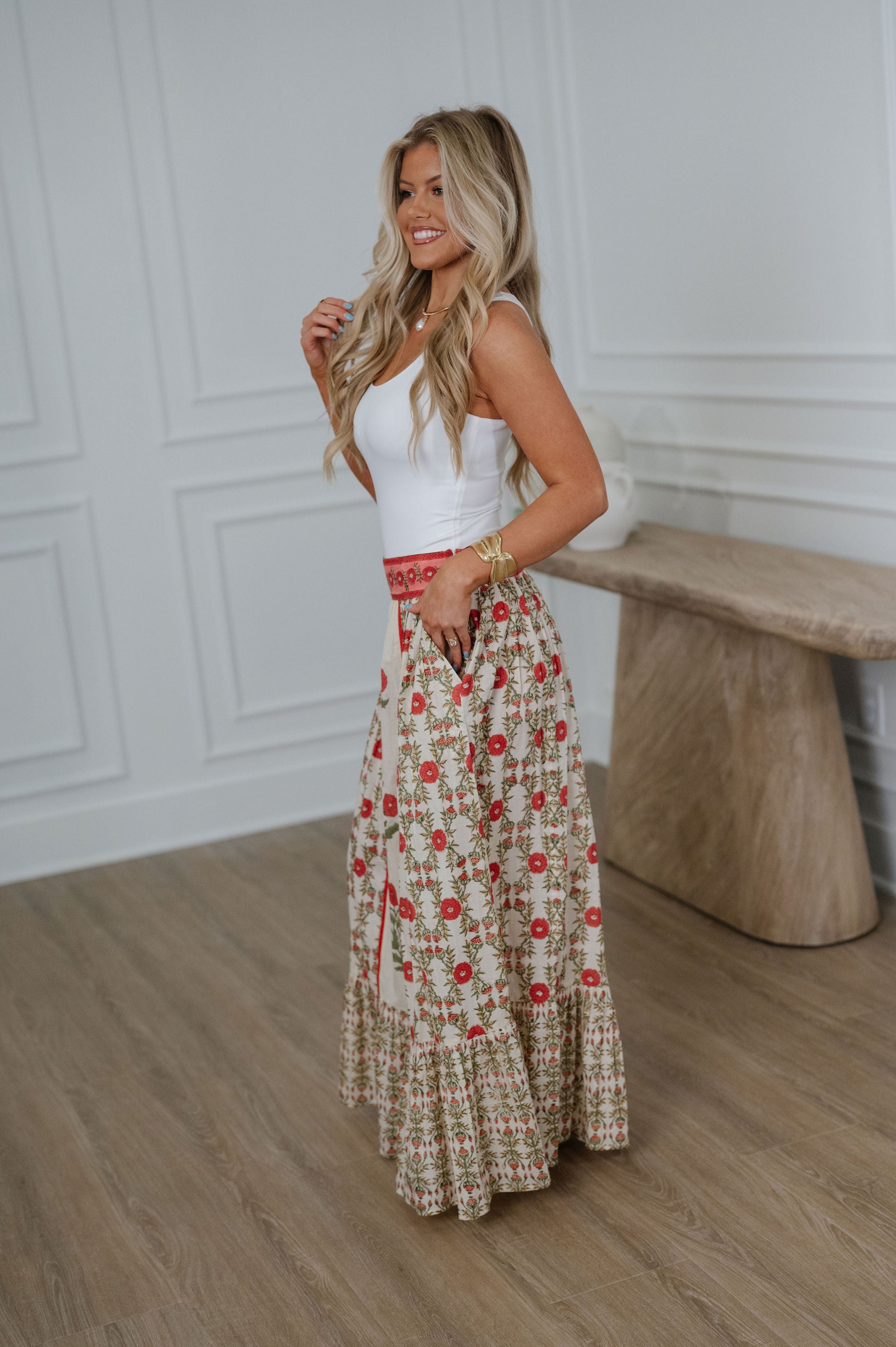Patterson Floral Maxi Skirt-Cream Multi