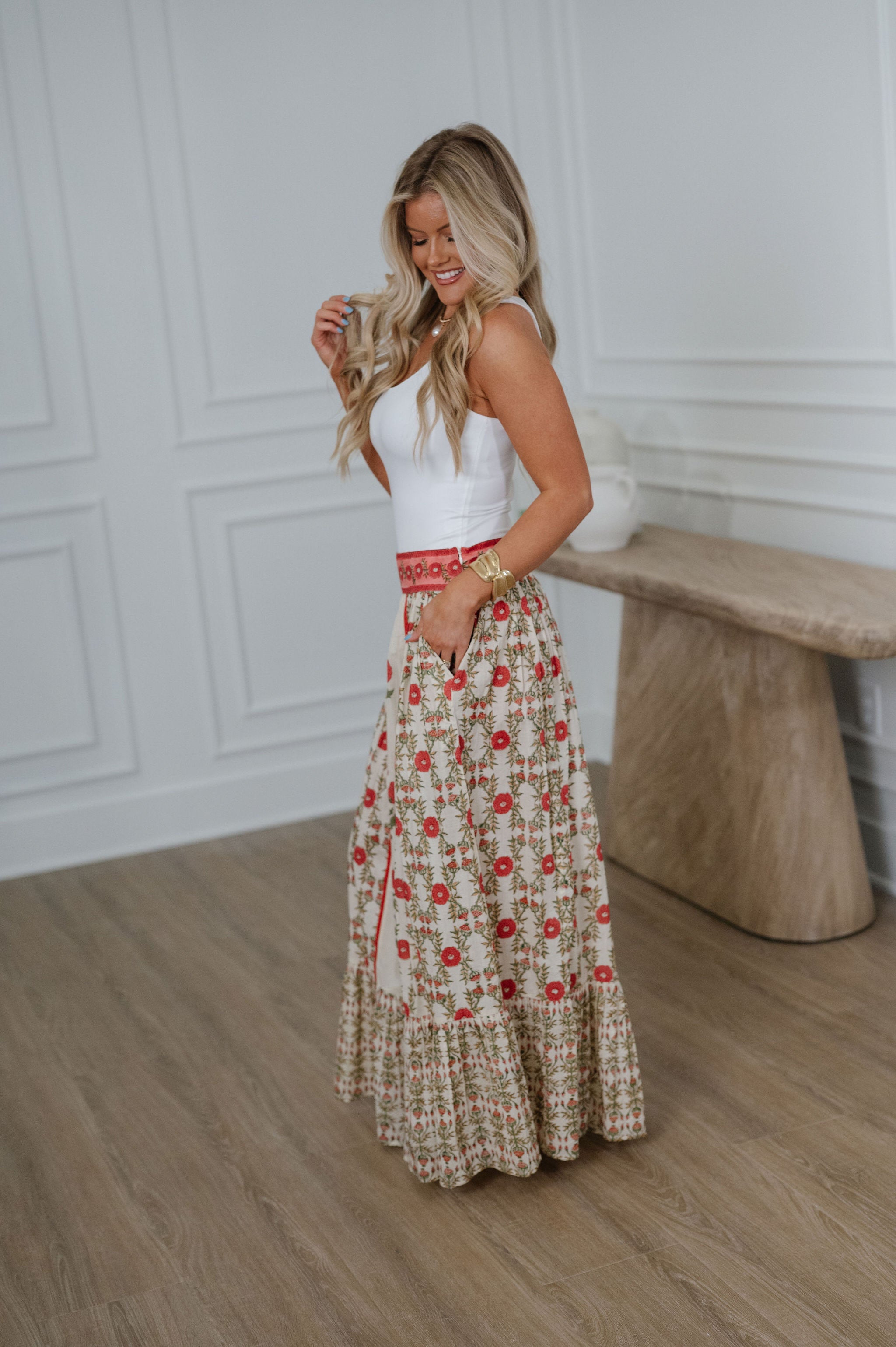 Patterson Floral Maxi Skirt-Cream Multi