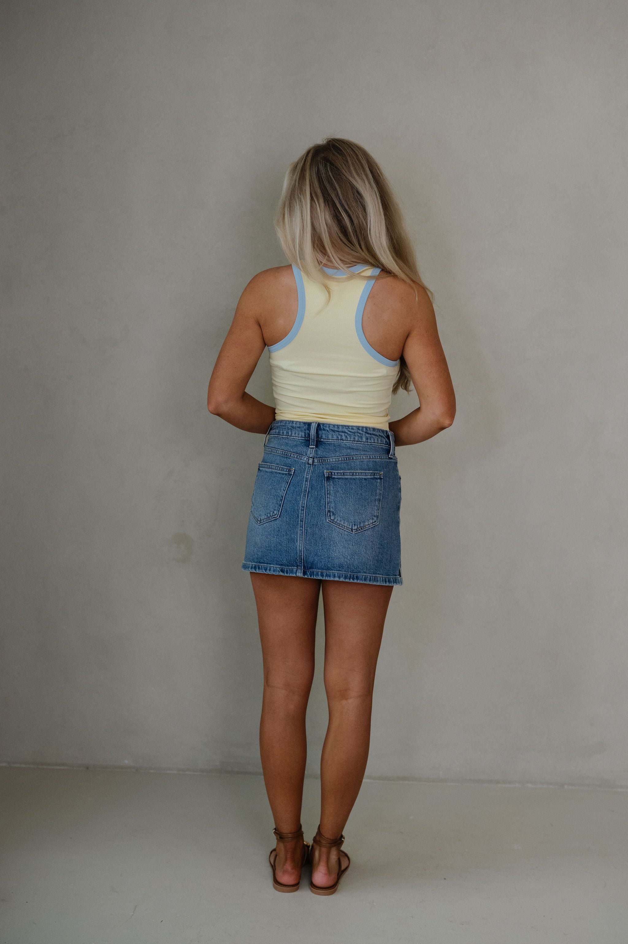 Hana Contrast Trim Tank Top-Butter/Light Blue