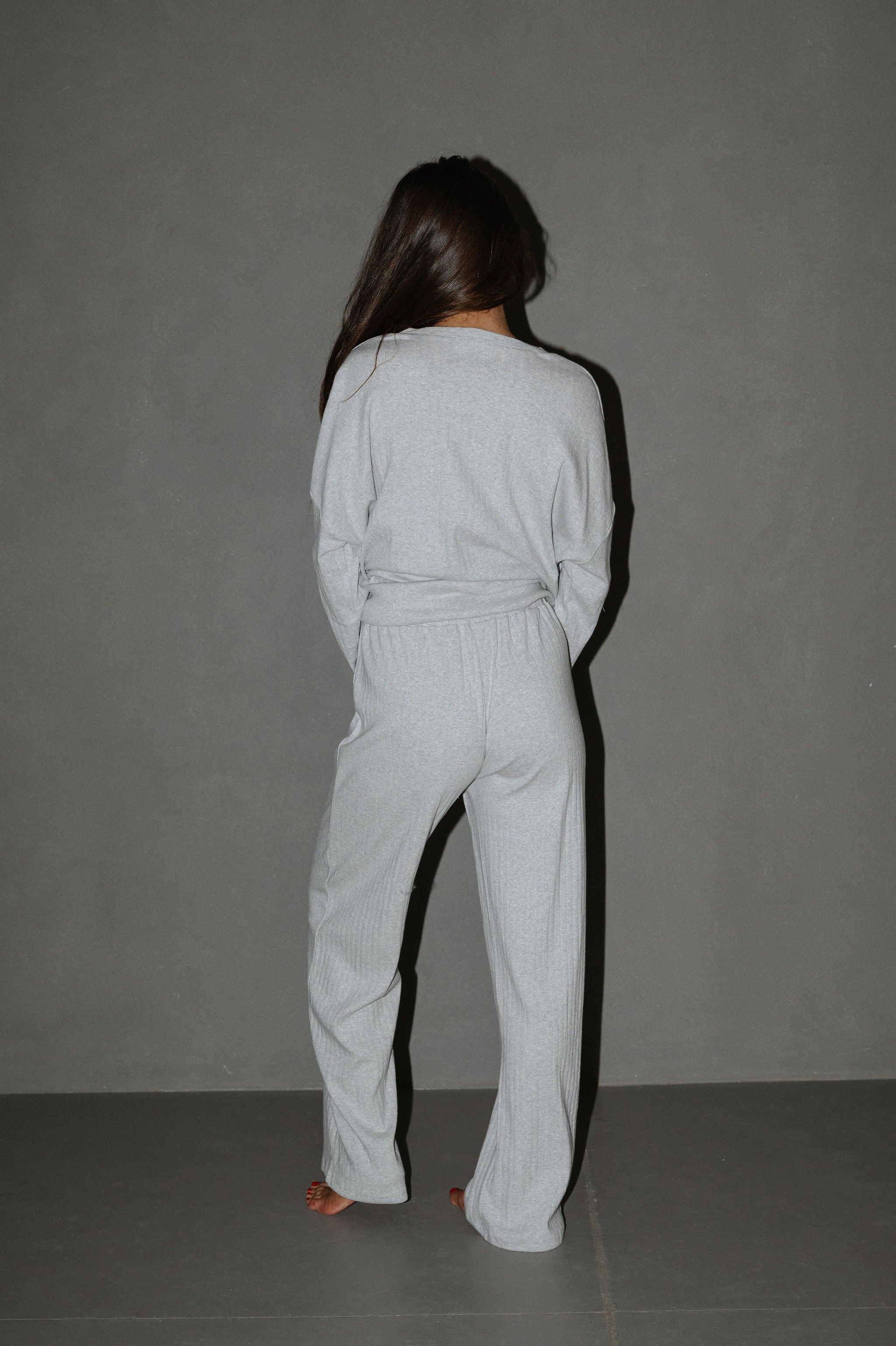 Carley Pointelle Pants Set-Heather Grey