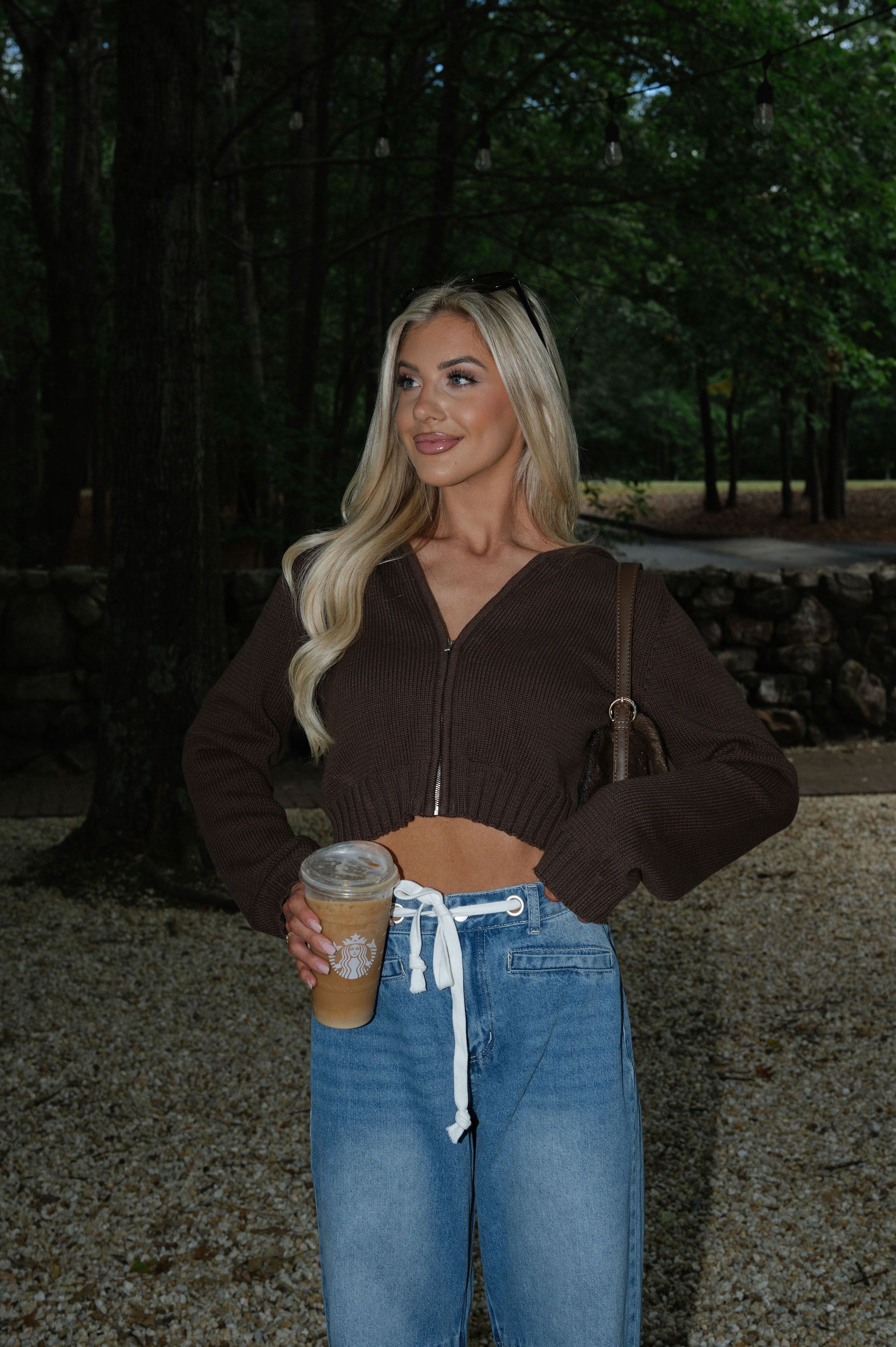 Mira Zip Up Hoodie-Brown