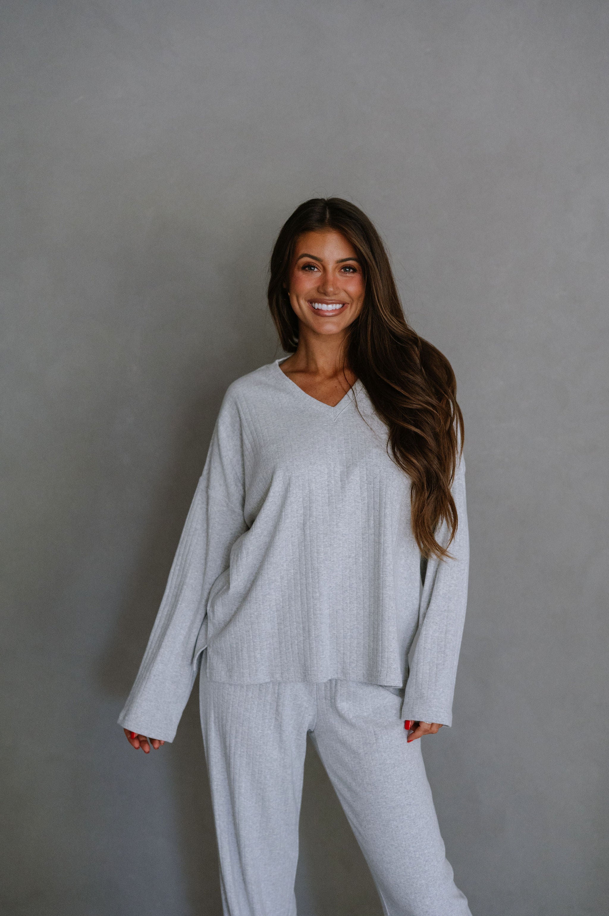 Carley Pointelle Pants Set-Heather Grey
