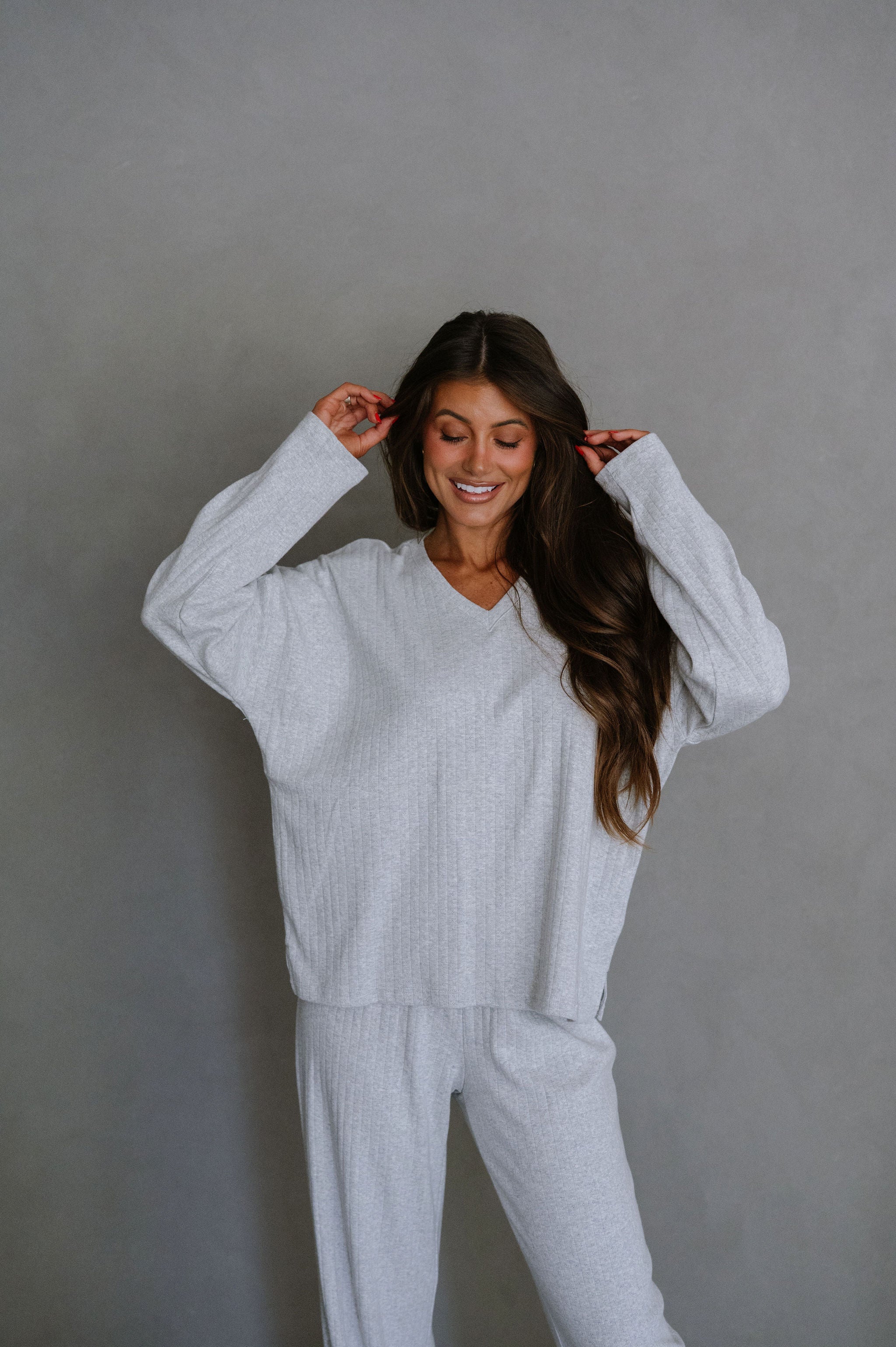 Carley Pointelle Pants Set-Heather Grey