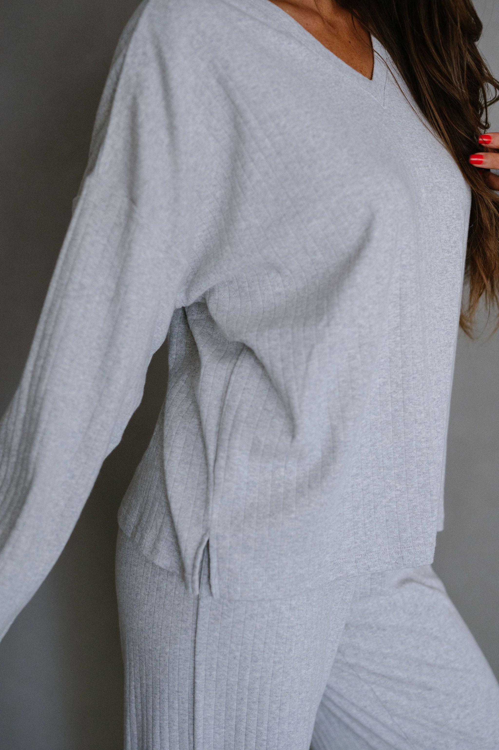 Carley Pointelle Pants Set-Heather Grey