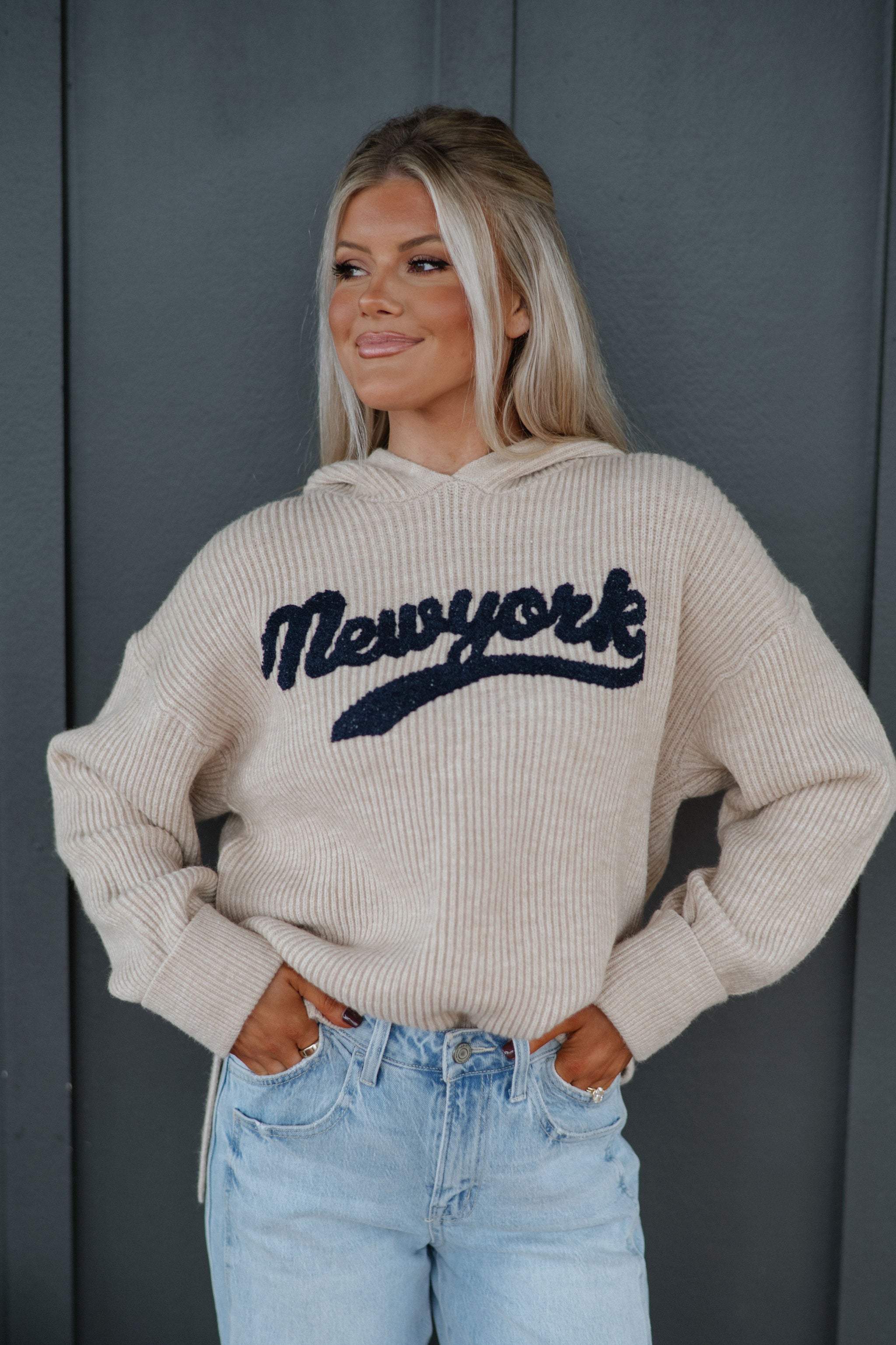 New York Embroidered Hooded Sweater