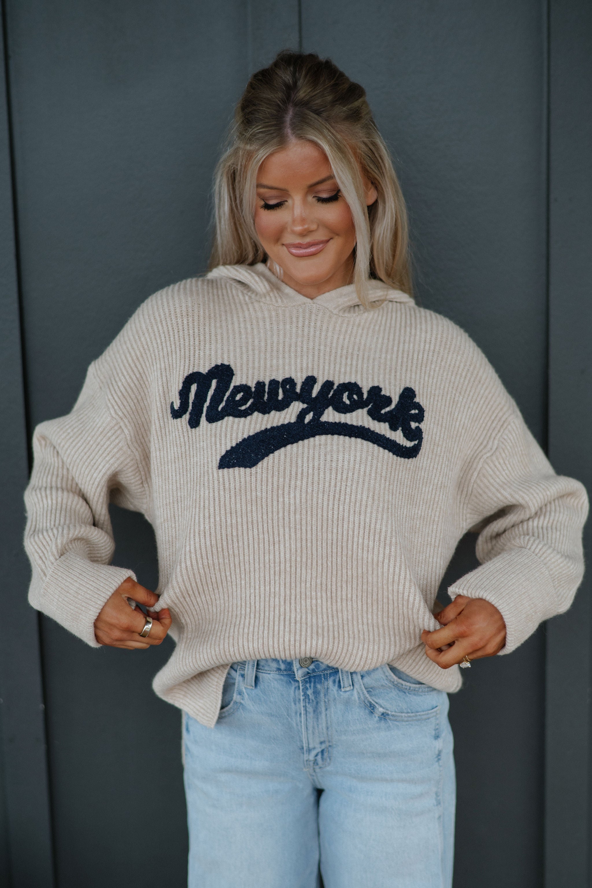 New York Embroidered Hooded Sweater