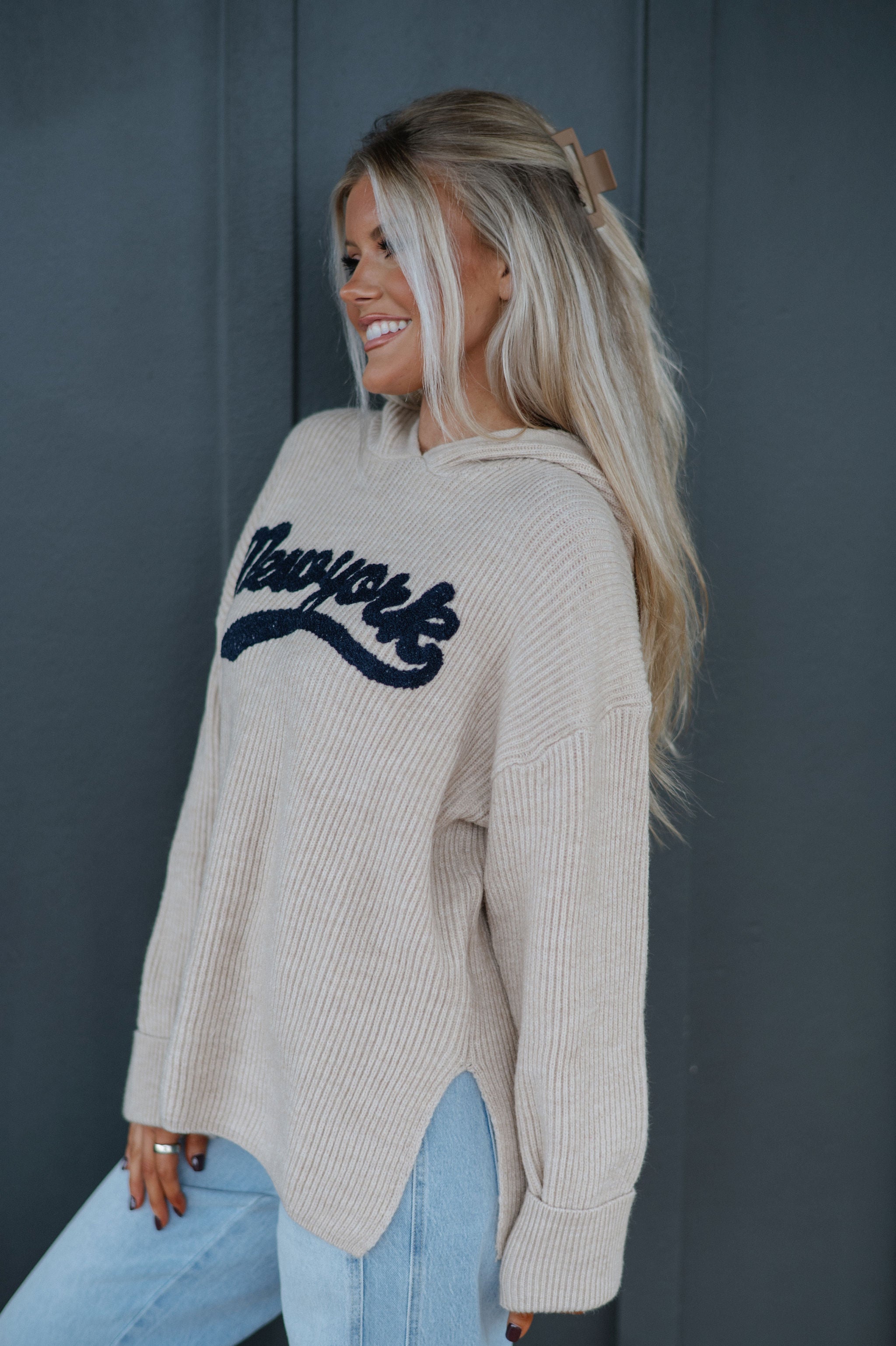 New York Embroidered Hooded Sweater