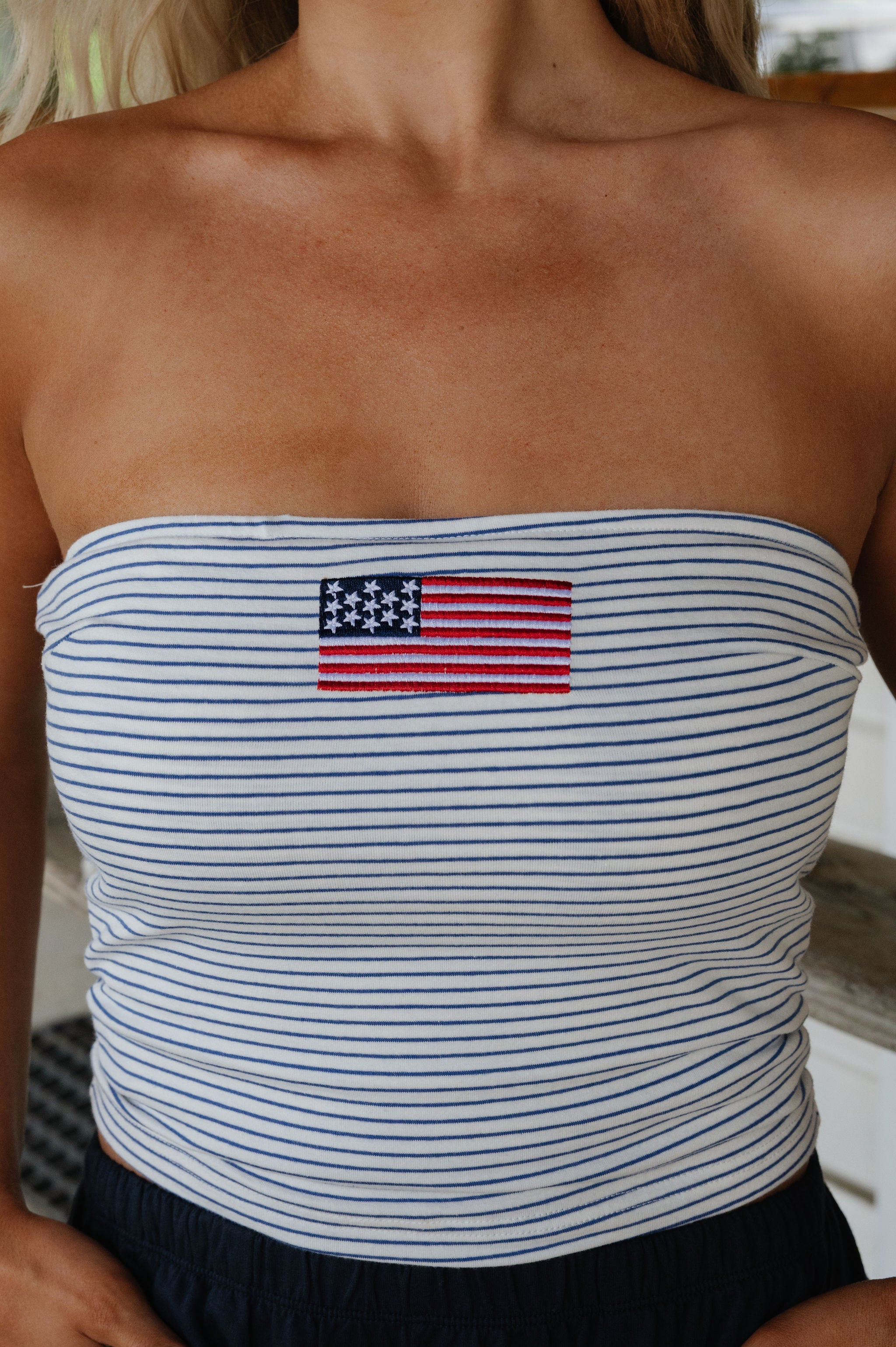 Stars and Stripes Tube Top-Blue/Ivory