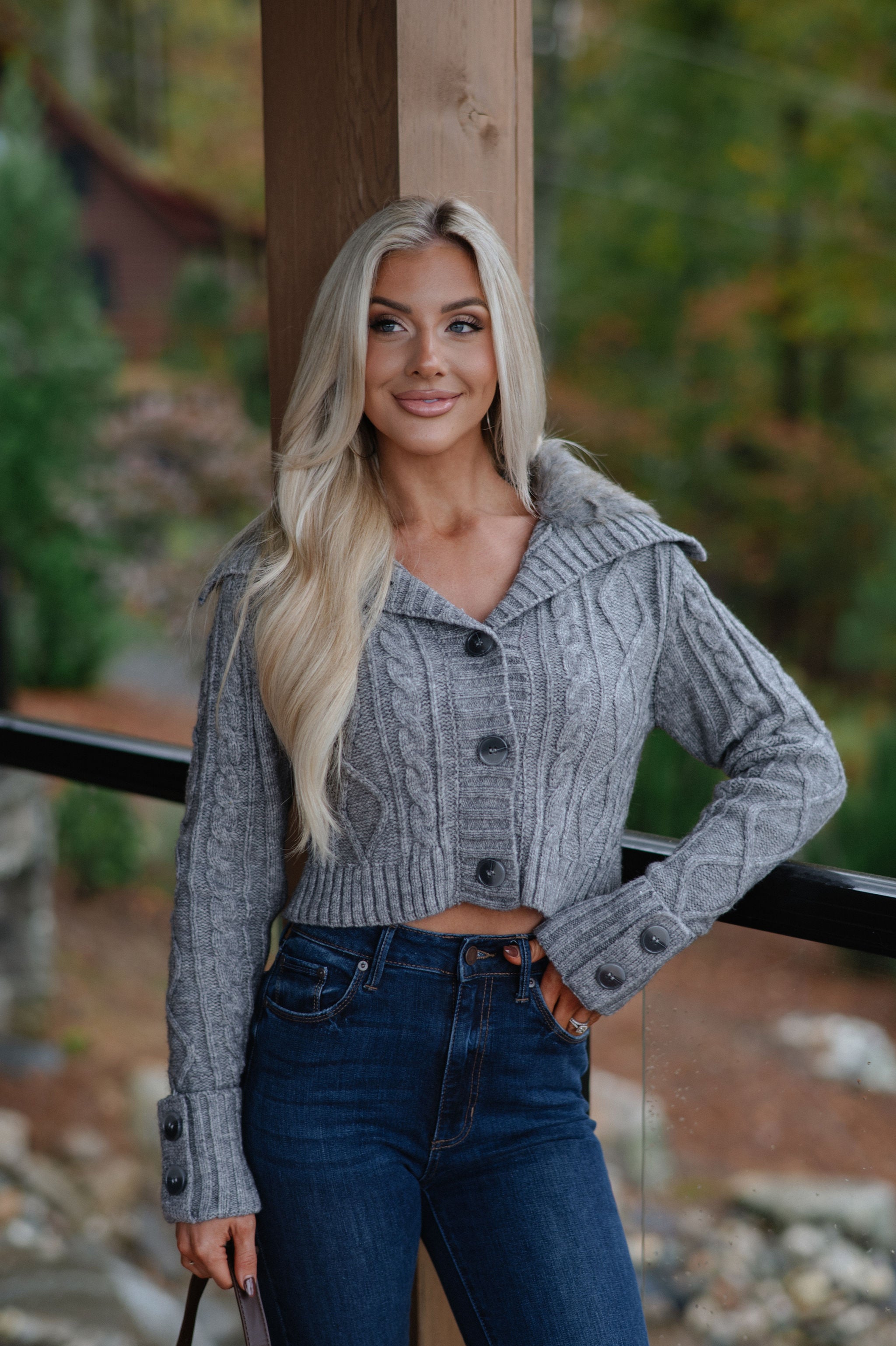 Polly Cable Knit Sweater-Grey