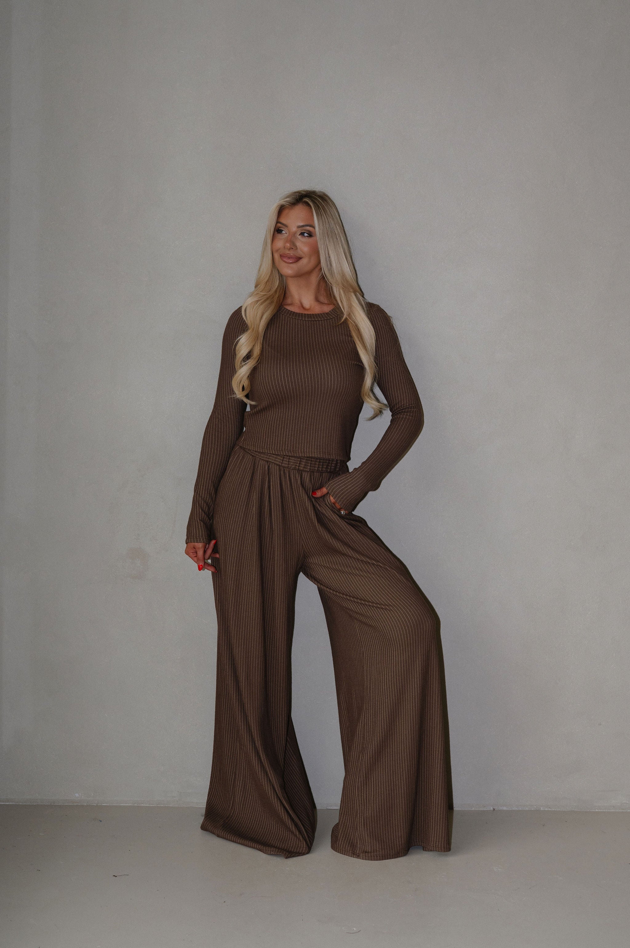 Quinn Wide Leg Pants Set-Coffee