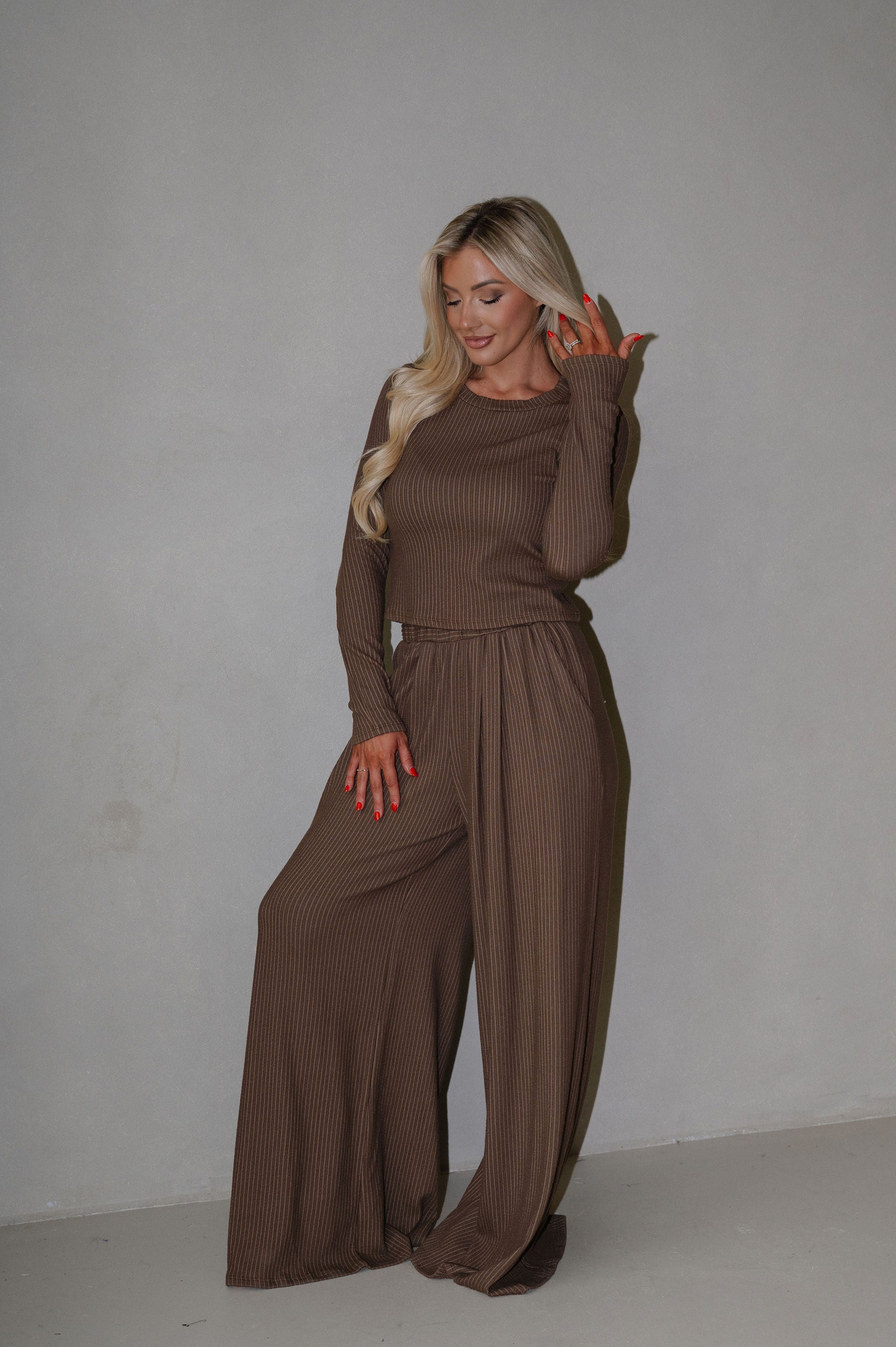 Quinn Wide Leg Pants Set-Coffee