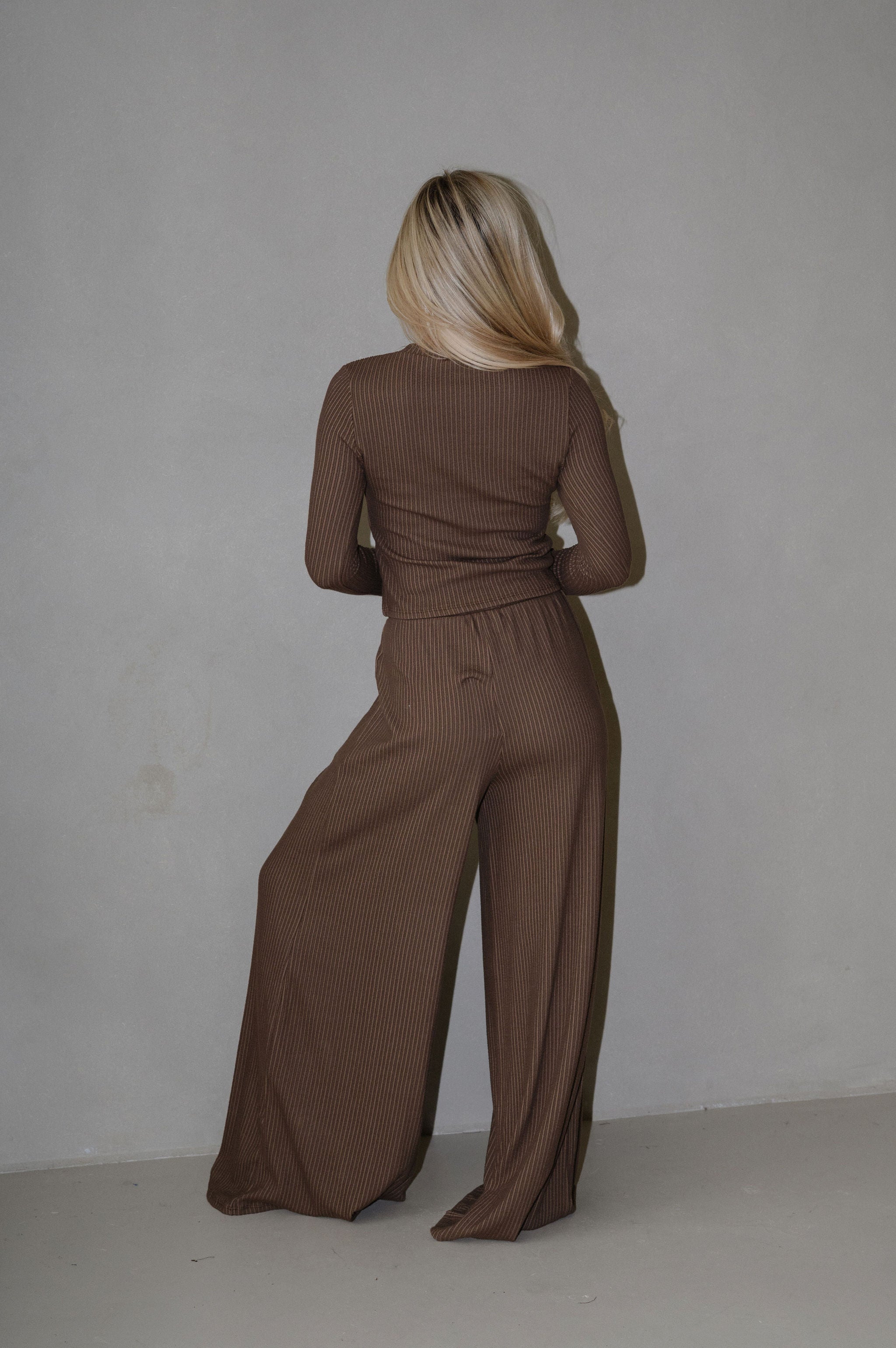 Quinn Wide Leg Pants Set-Coffee
