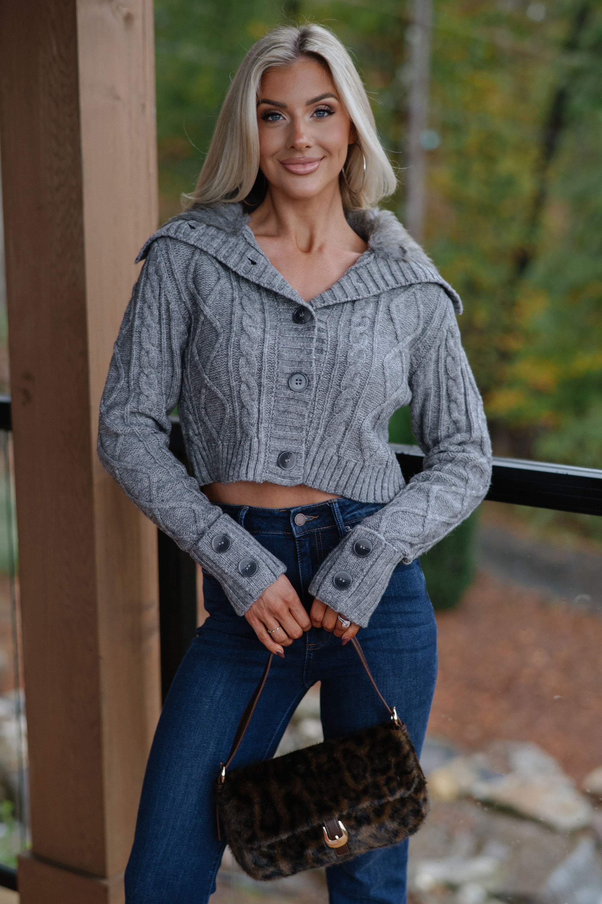 Polly Cable Knit Sweater-Grey