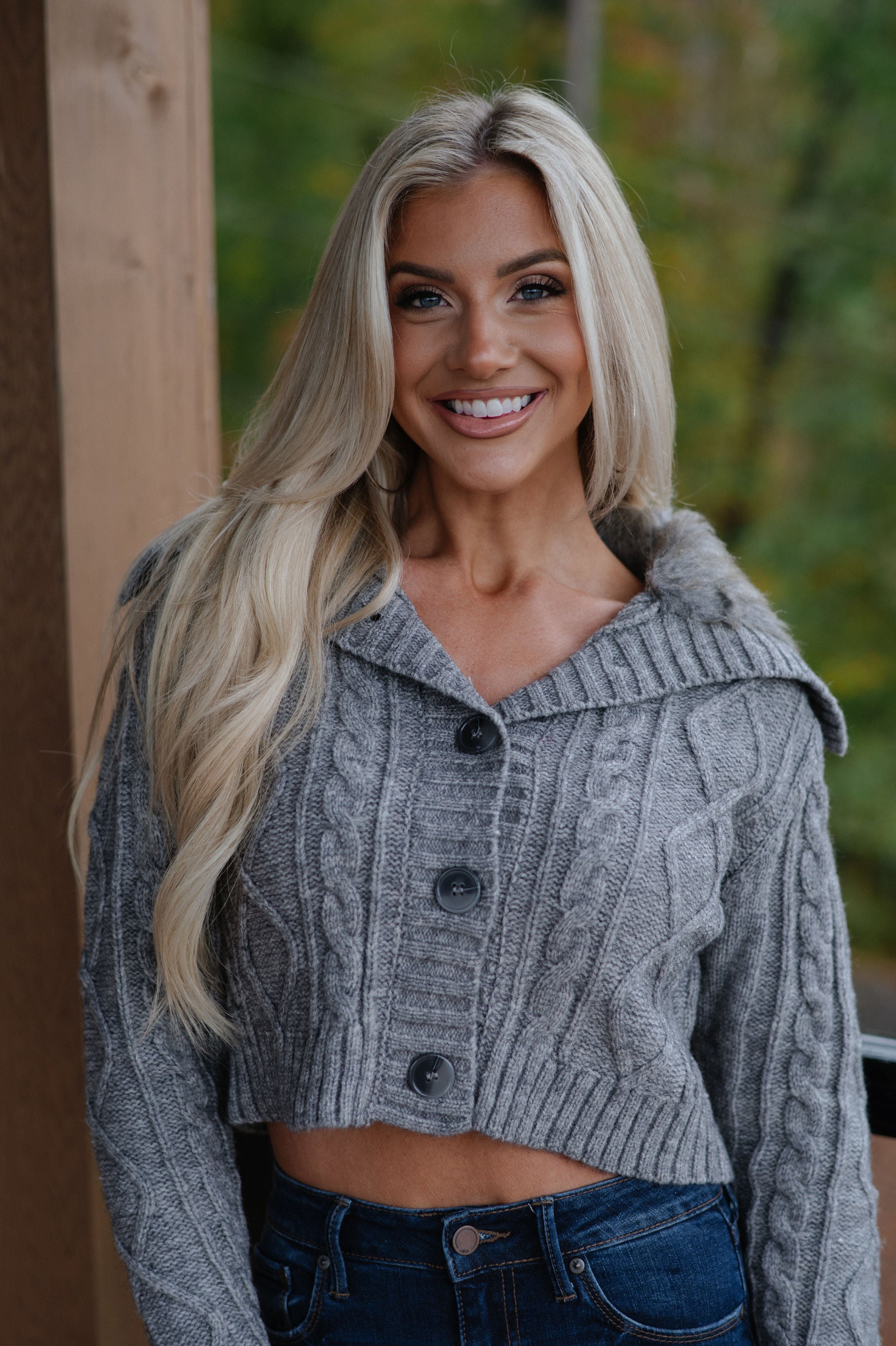 Polly Cable Knit Sweater-Grey