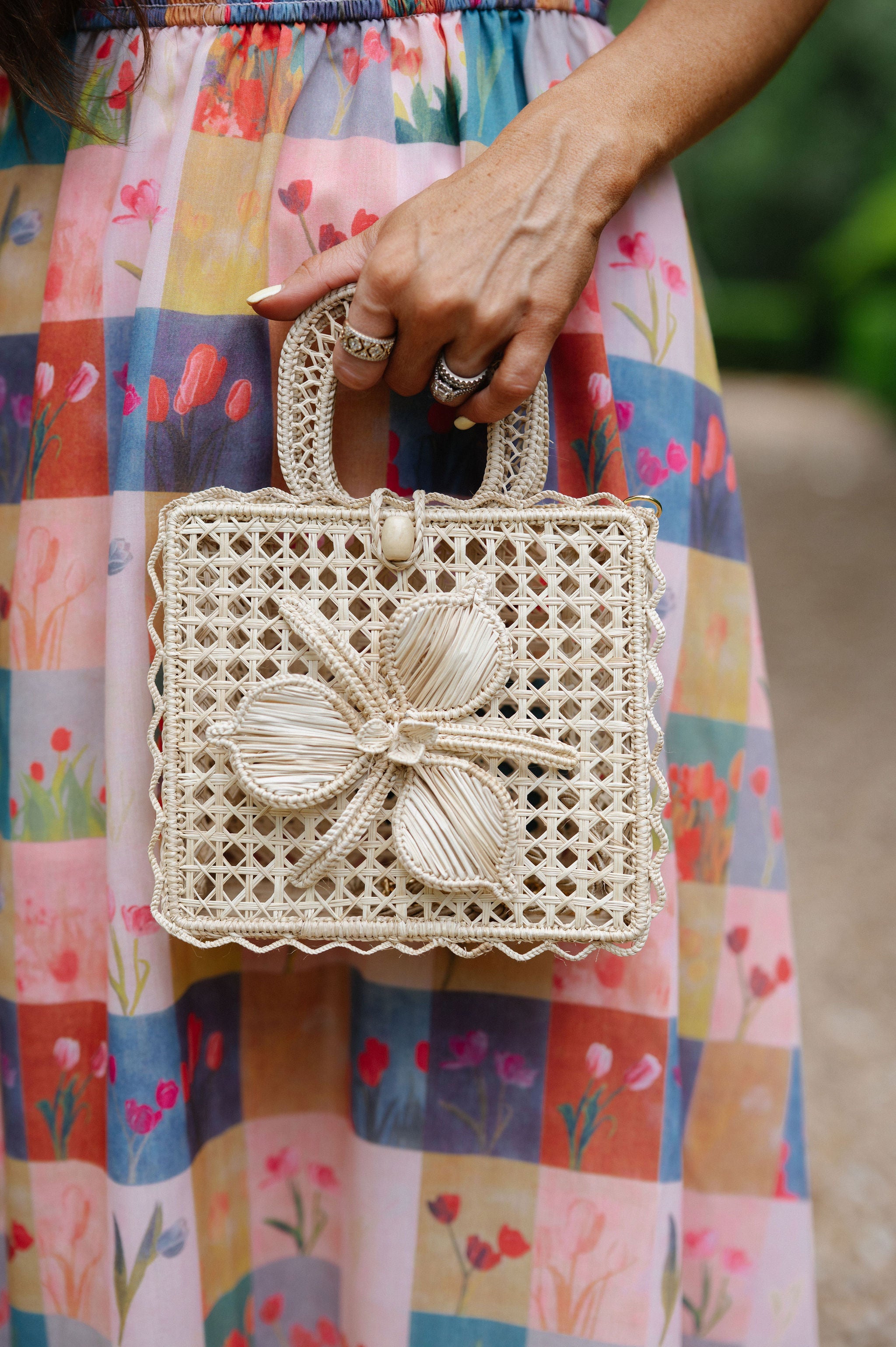 Woven Floral Bag-Natural