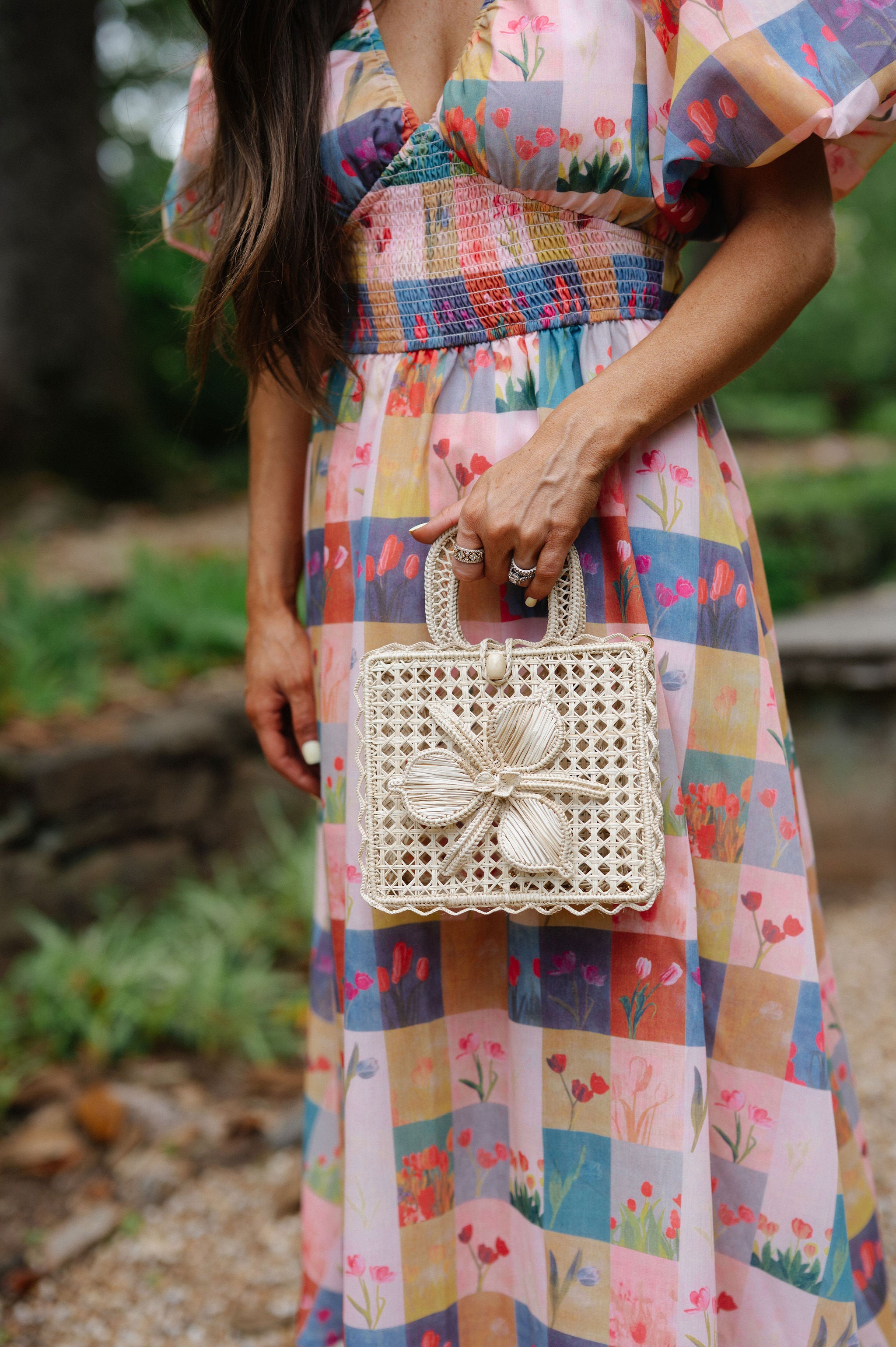 Woven Floral Bag-Natural