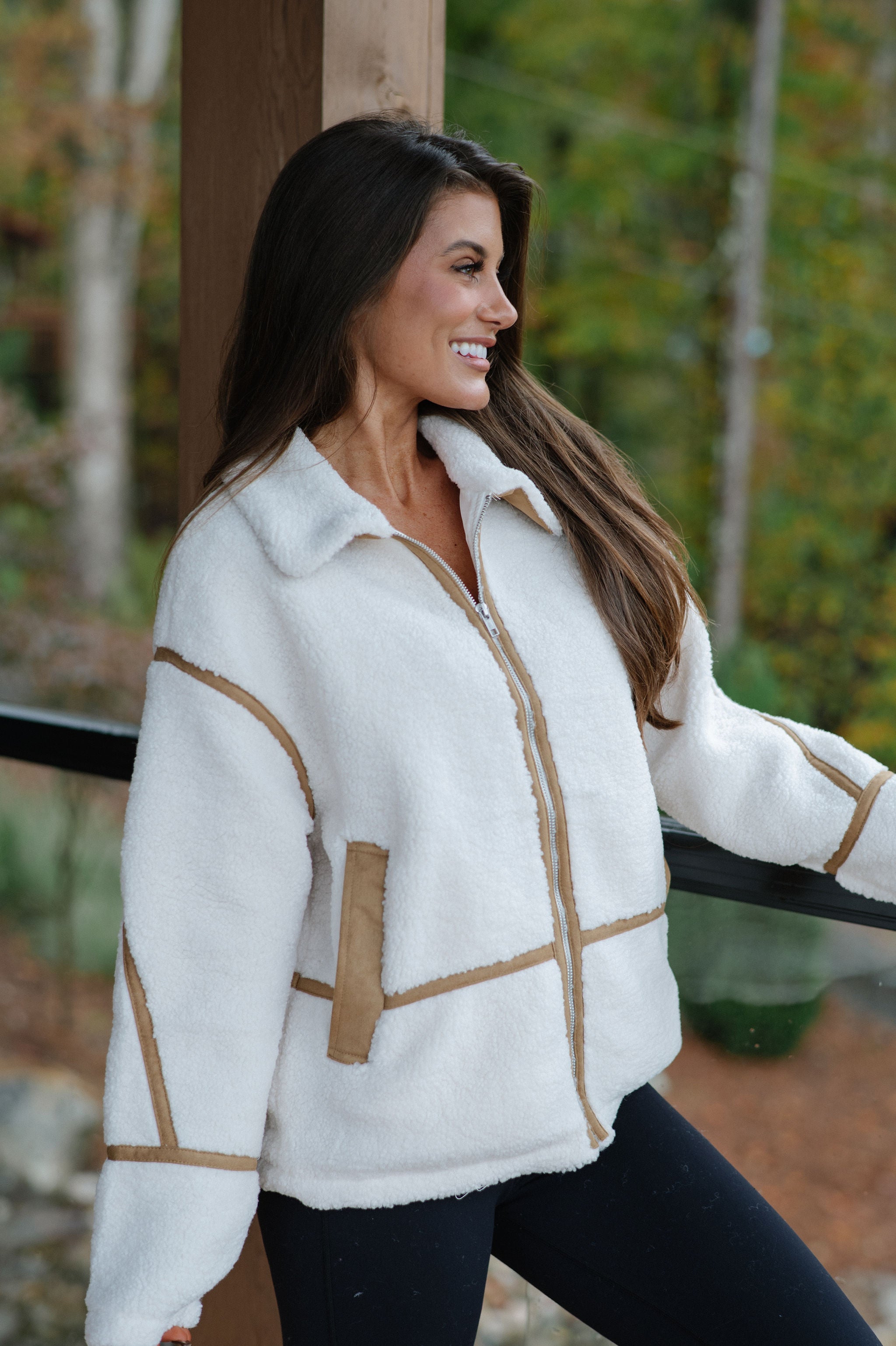 Lapel Collar Jacket -Ivory/Light Brown