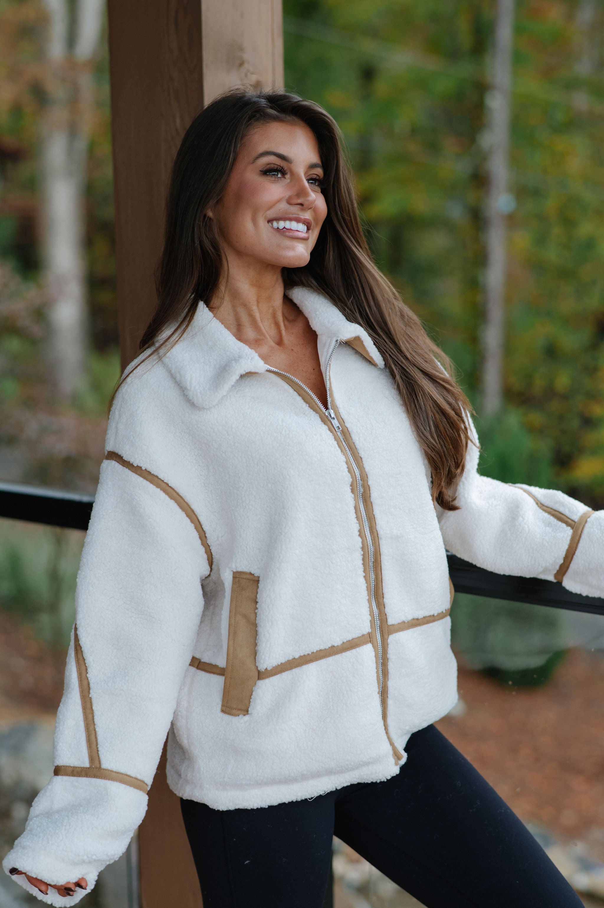 Lapel Collar Jacket -Ivory/Light Brown