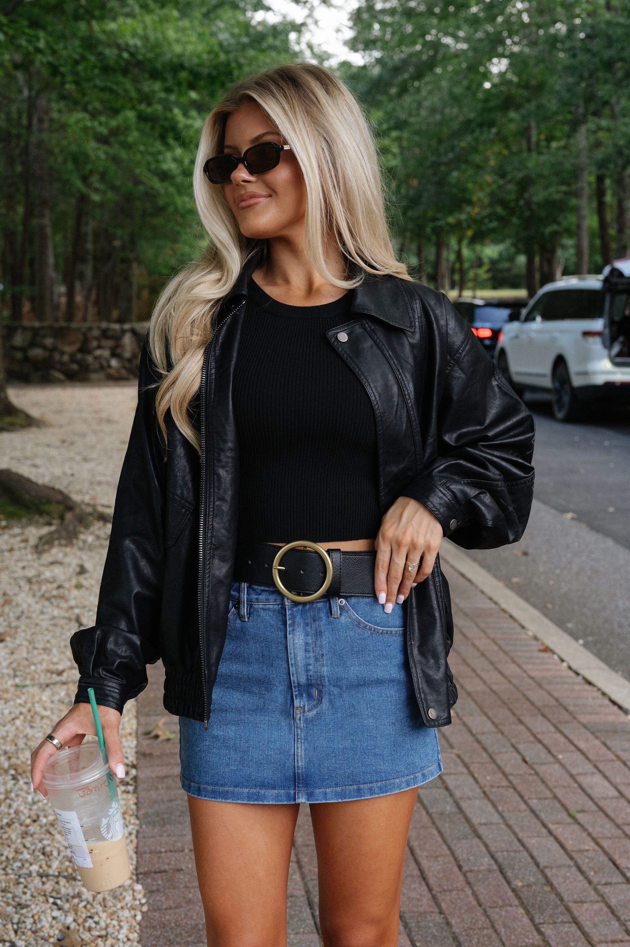 Oversized Faux Leather Biker Jacket-Black