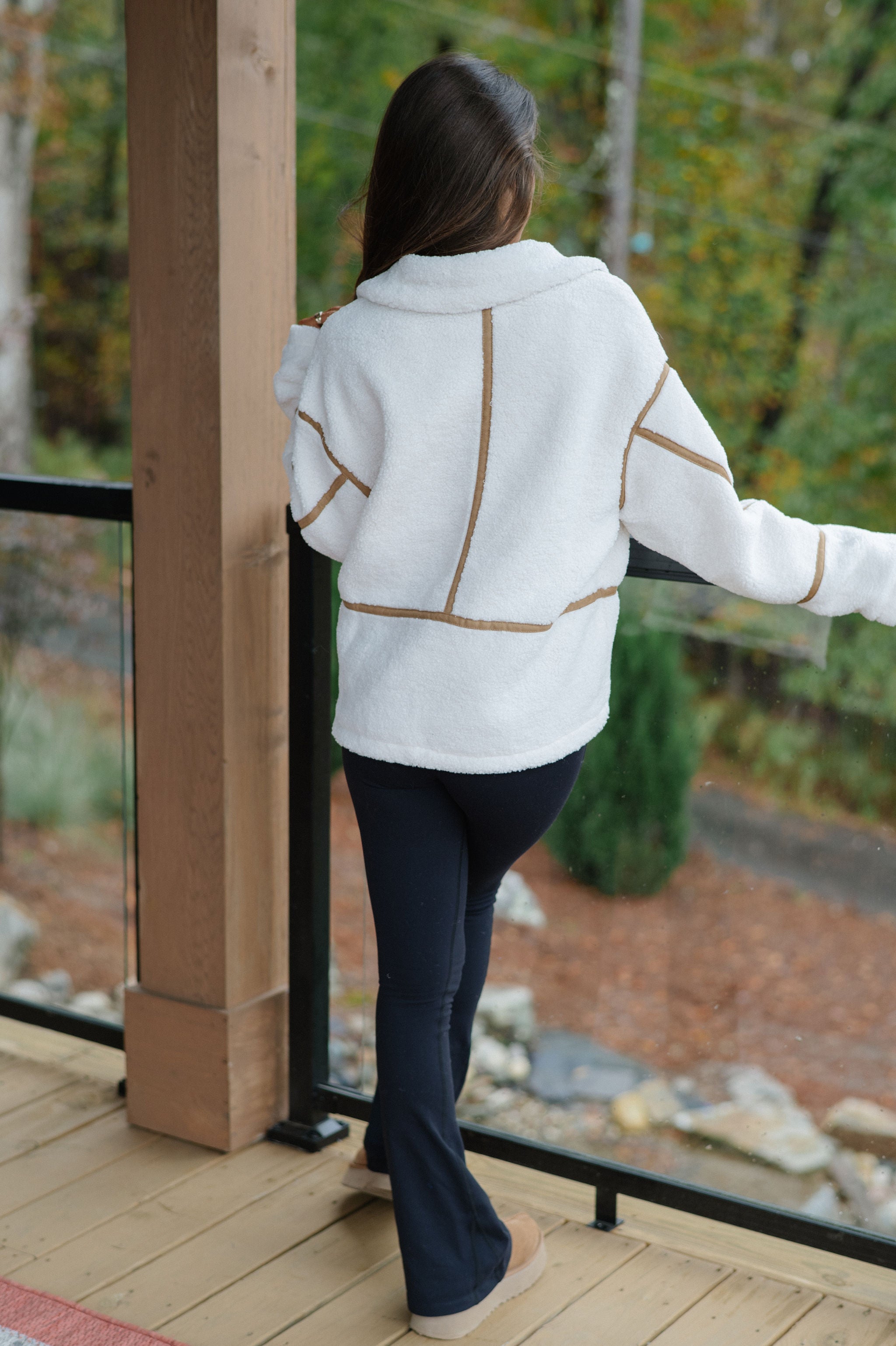 Lapel Collar Jacket -Ivory/Light Brown