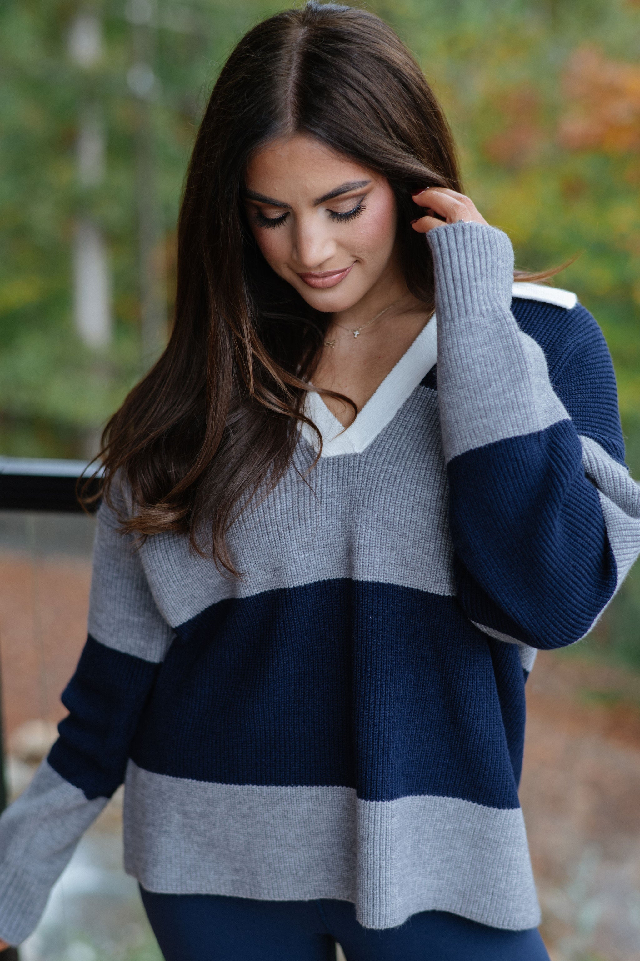 Kinsley Relaxed Polo Sweater-Navy/Grey