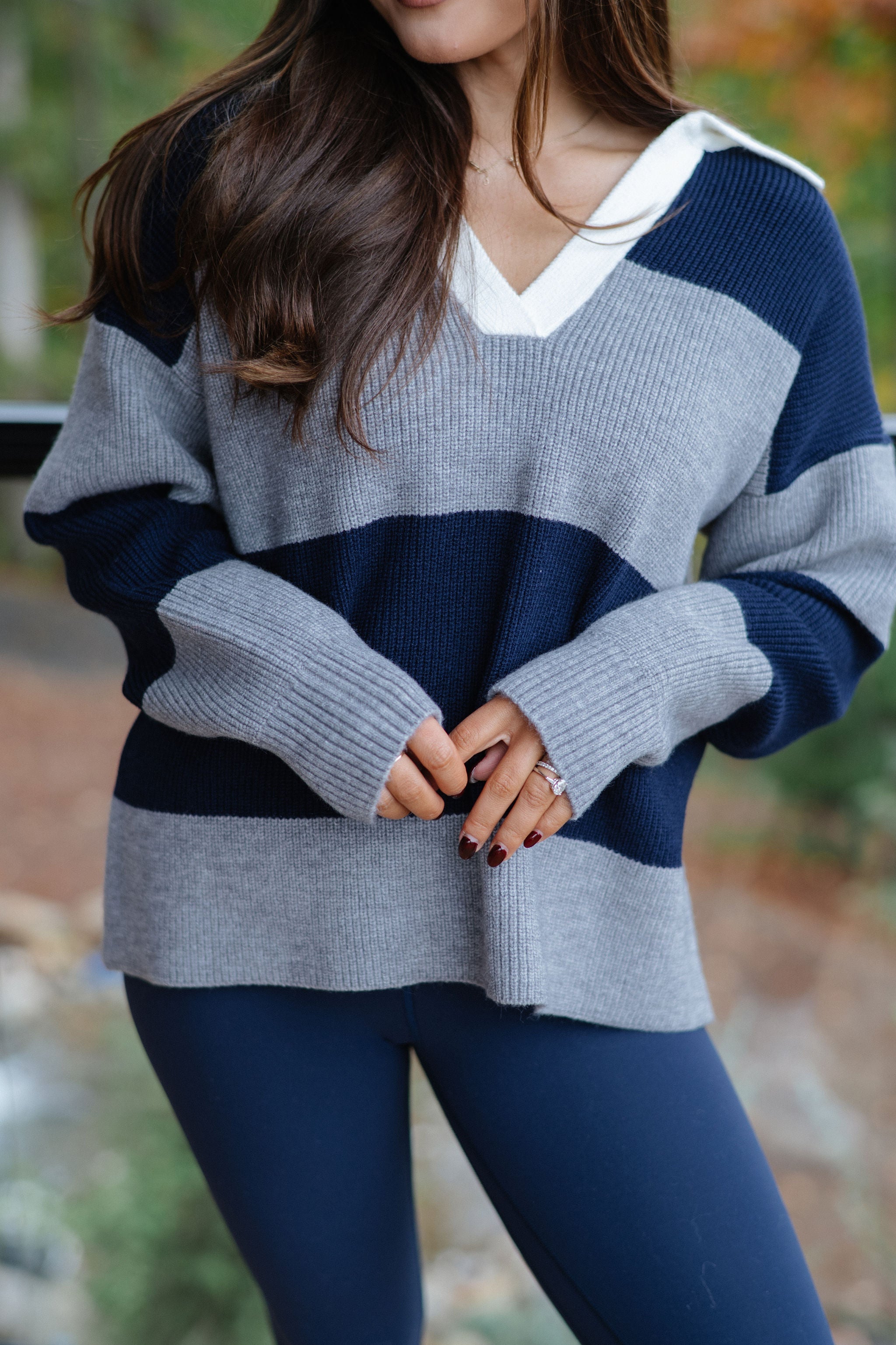 Kinsley Relaxed Polo Sweater-Navy/Grey
