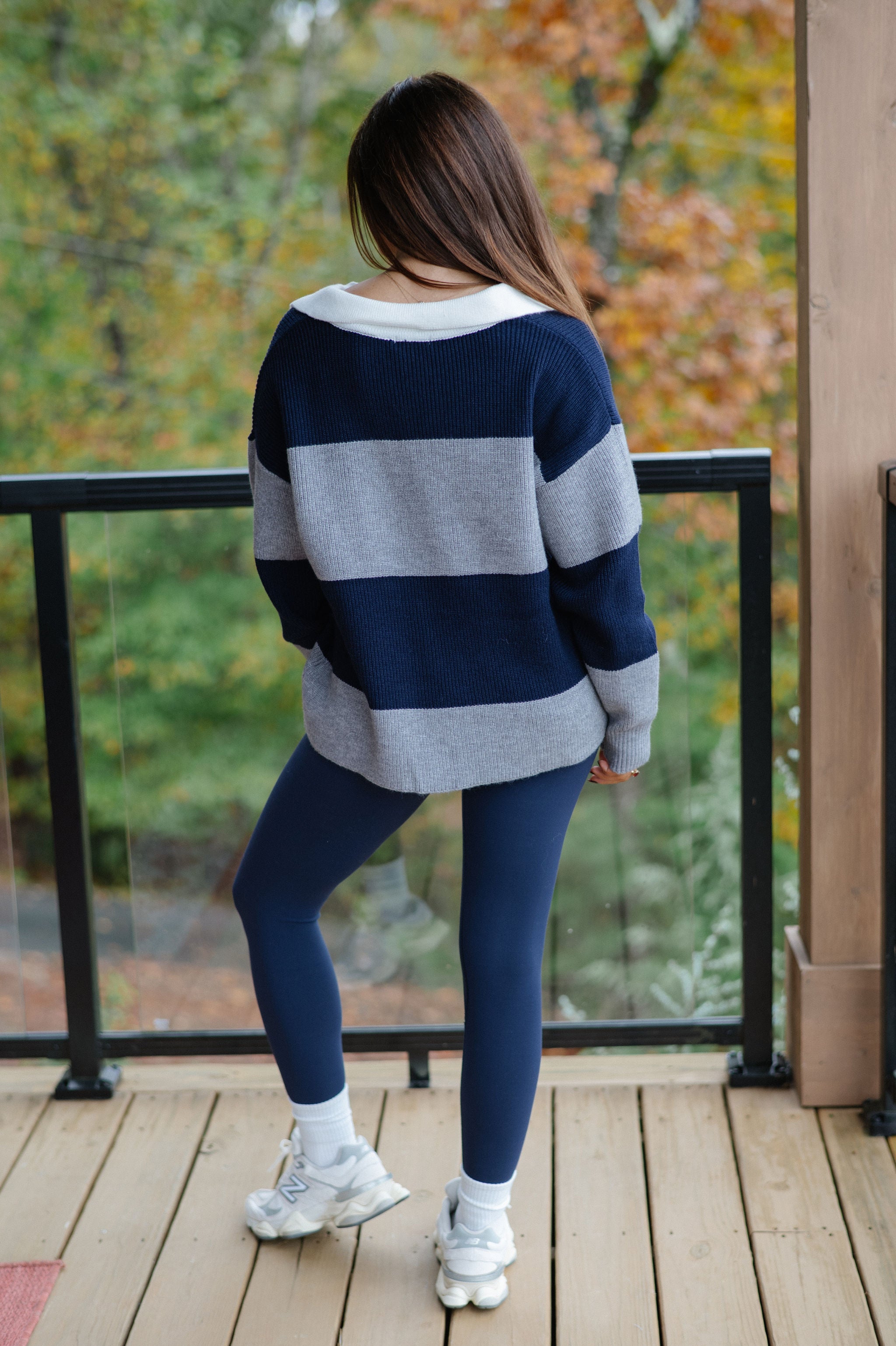 Kinsley Relaxed Polo Sweater-Navy/Grey