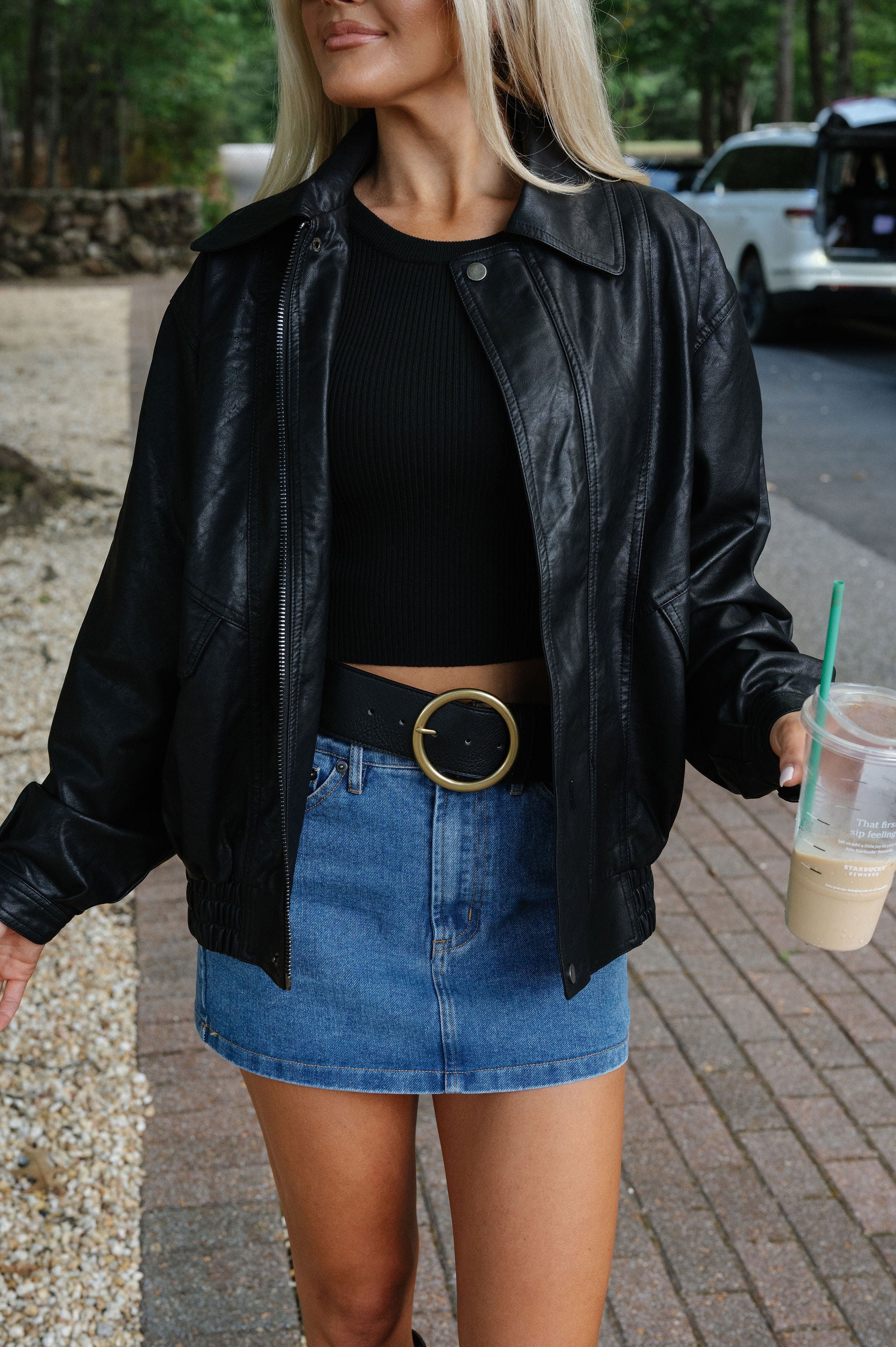 Oversized Faux Leather Biker Jacket-Black