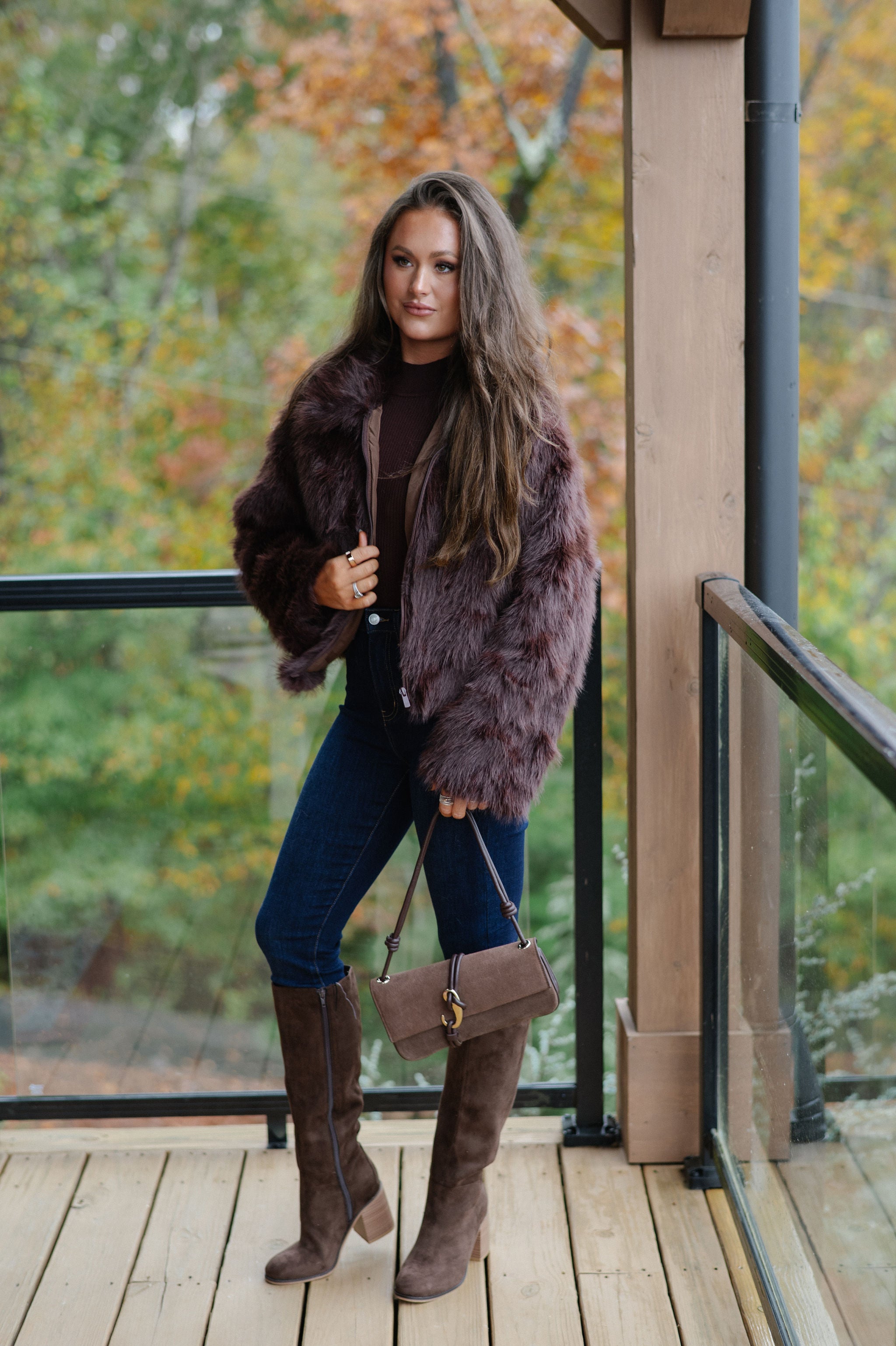 Hosanna Faux Fur Jacket-Brown