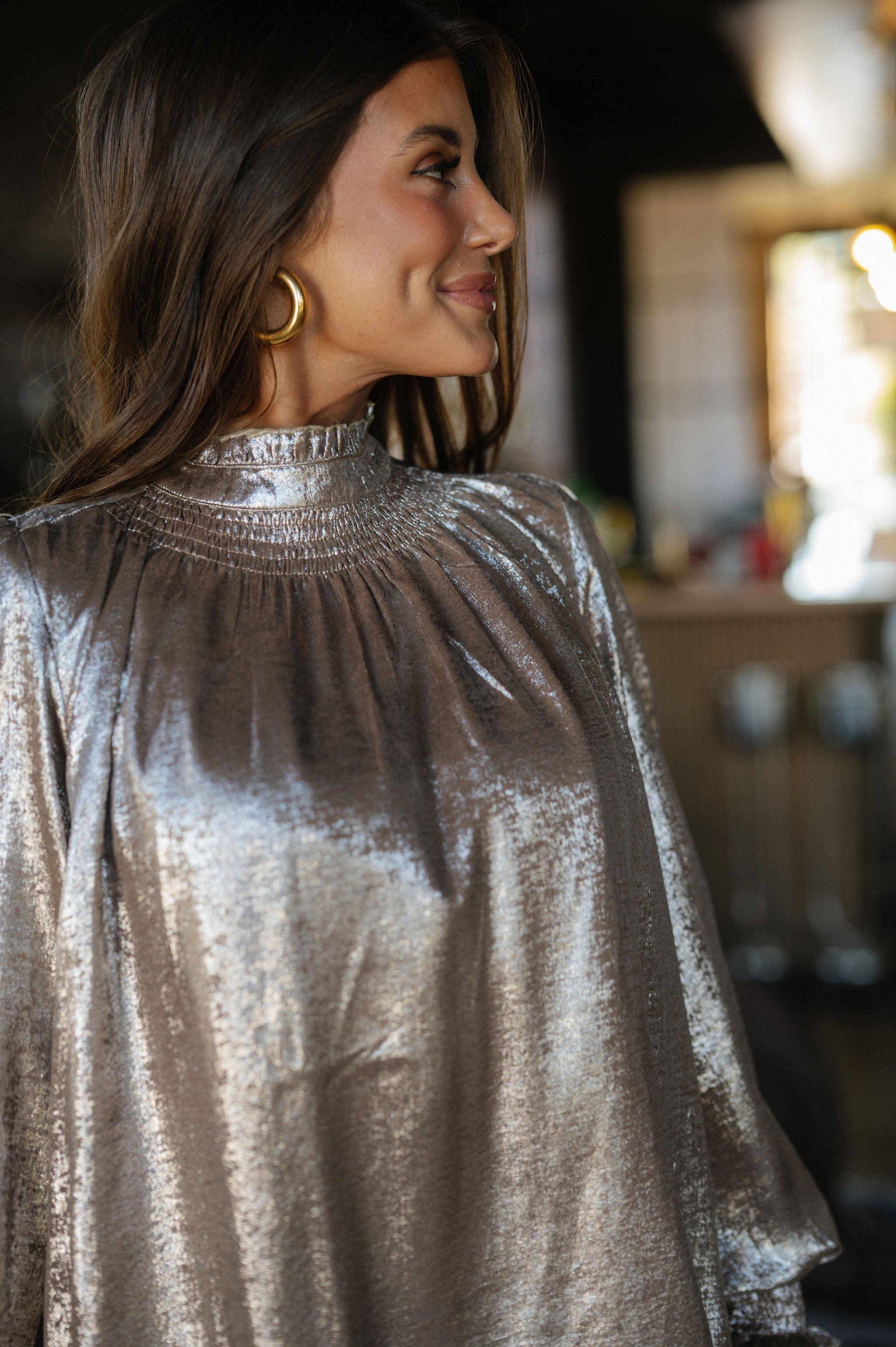 Metallic Mini Dress-Shine Taupe