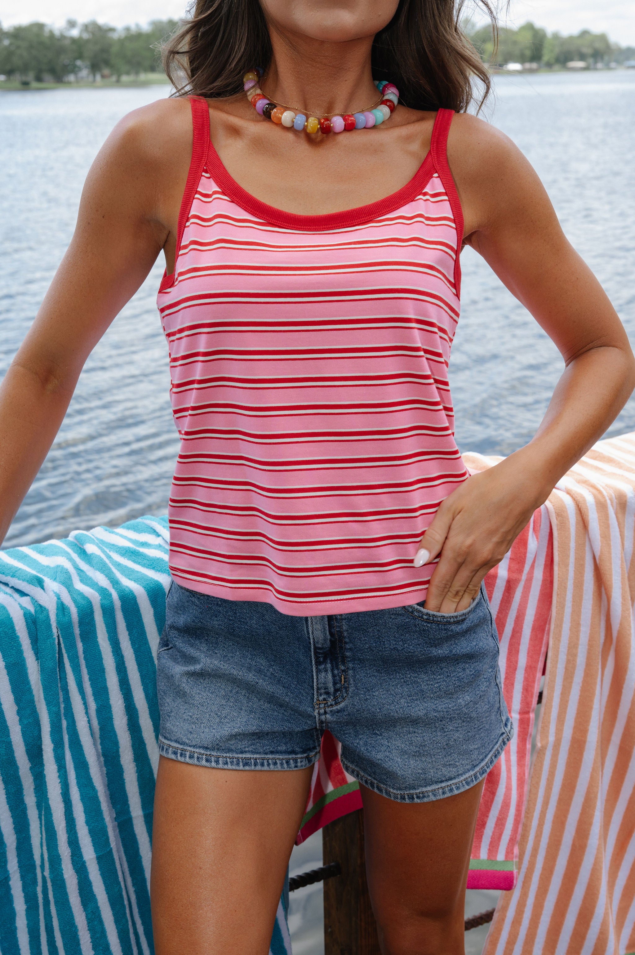 Rowan Striped Cami Top-Pink/Cherry