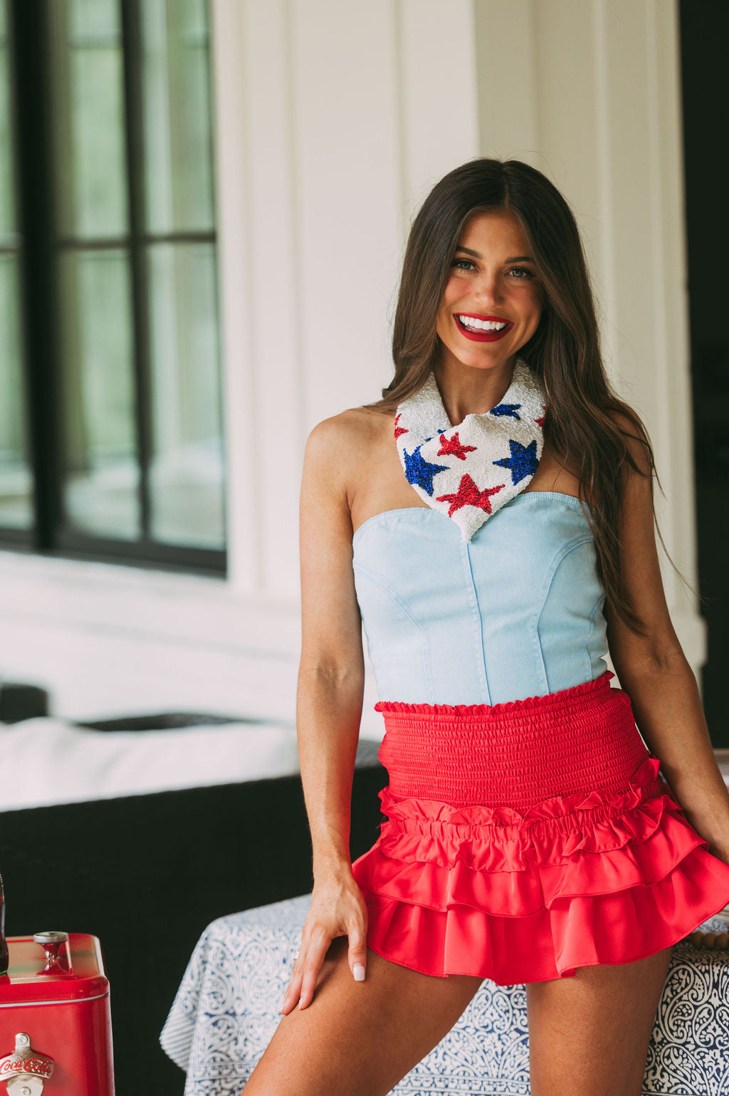 Smocked Ruffle Mini Skort- Red