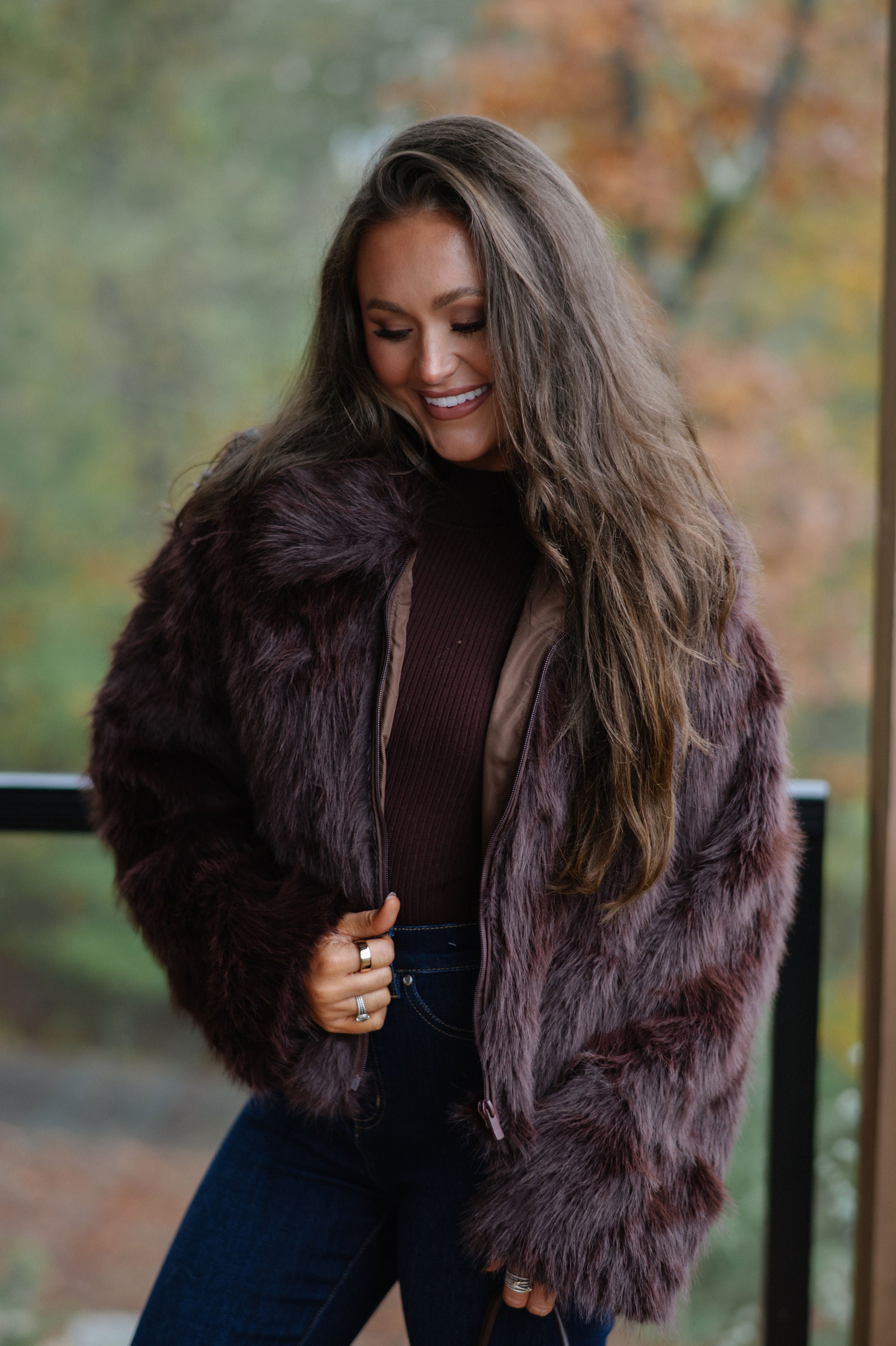 Hosanna Faux Fur Jacket-Brown