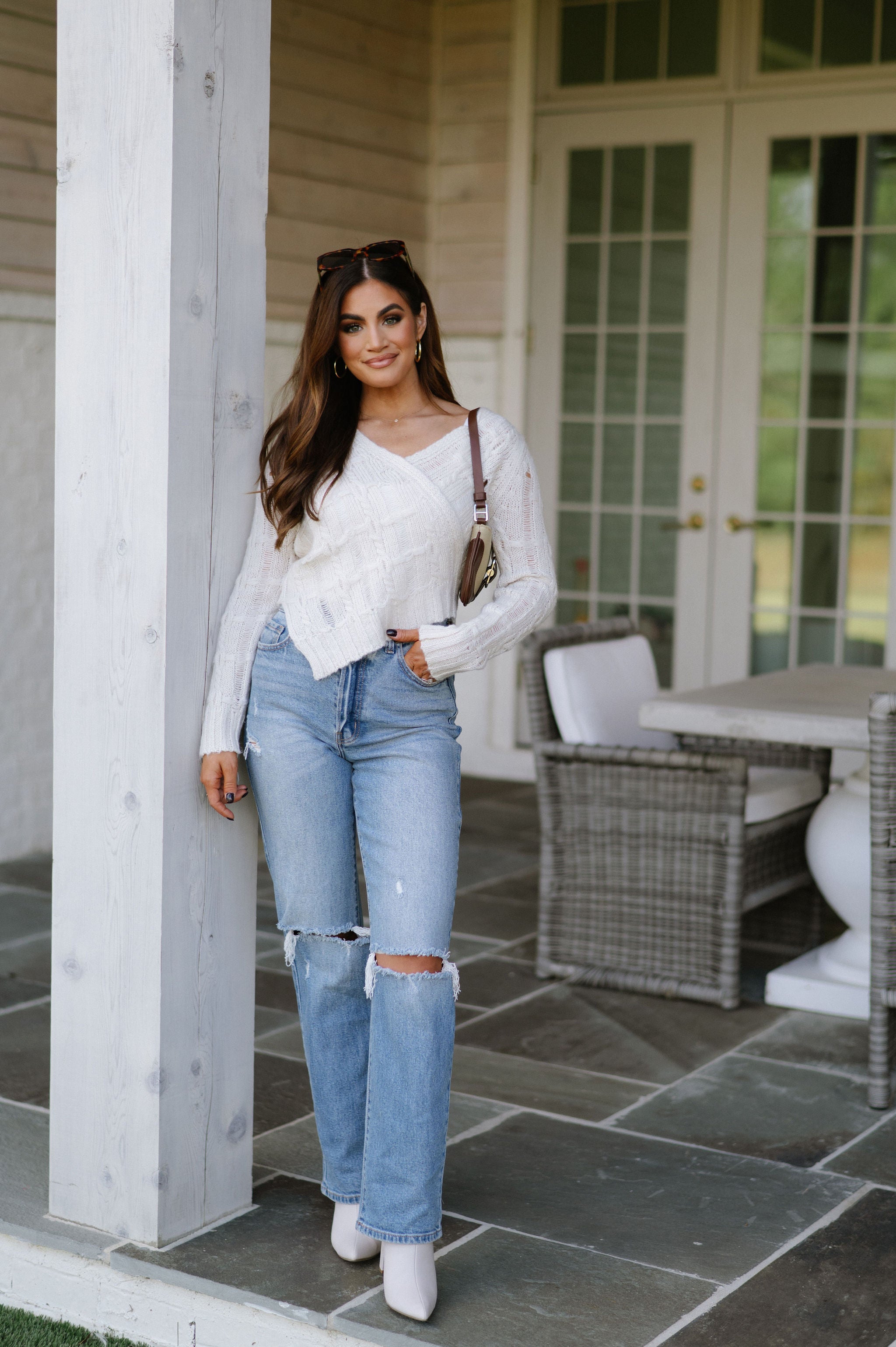 DOORBUSTER// Surplice Asymmetrical Hem Sweater-Oatmeal