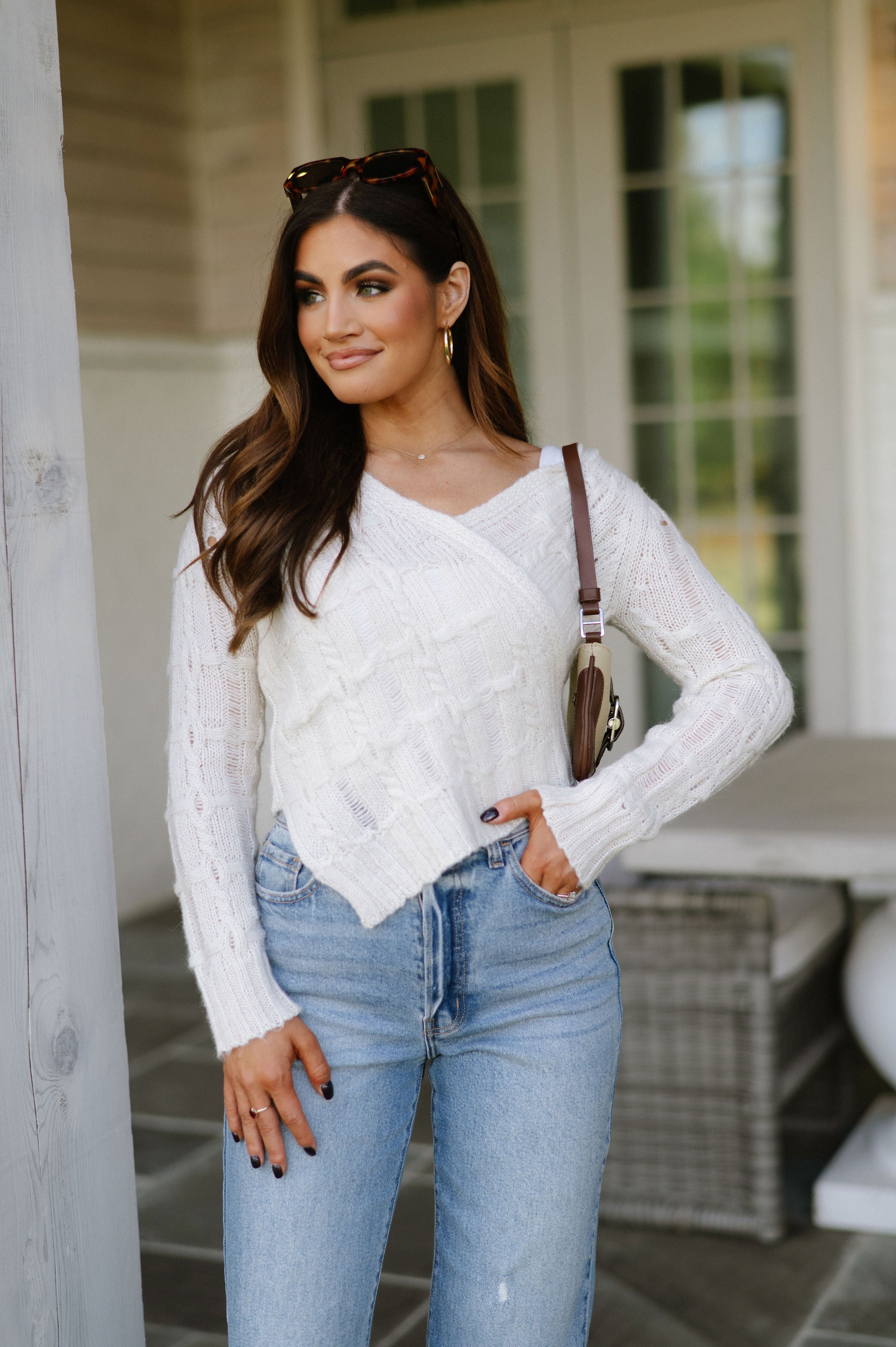 DOORBUSTER// Surplice Asymmetrical Hem Sweater-Oatmeal