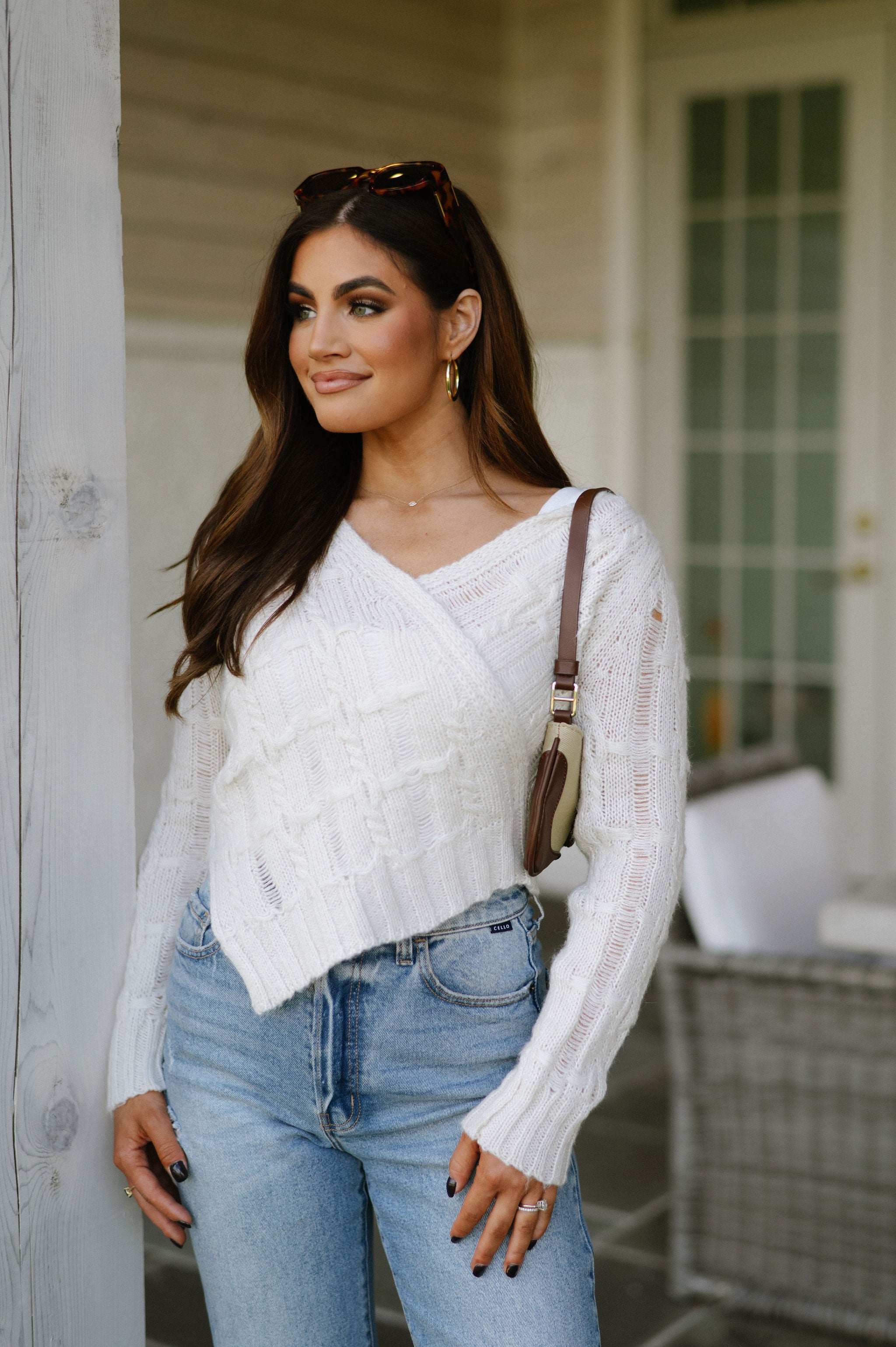 DOORBUSTER// Surplice Asymmetrical Hem Sweater-Oatmeal