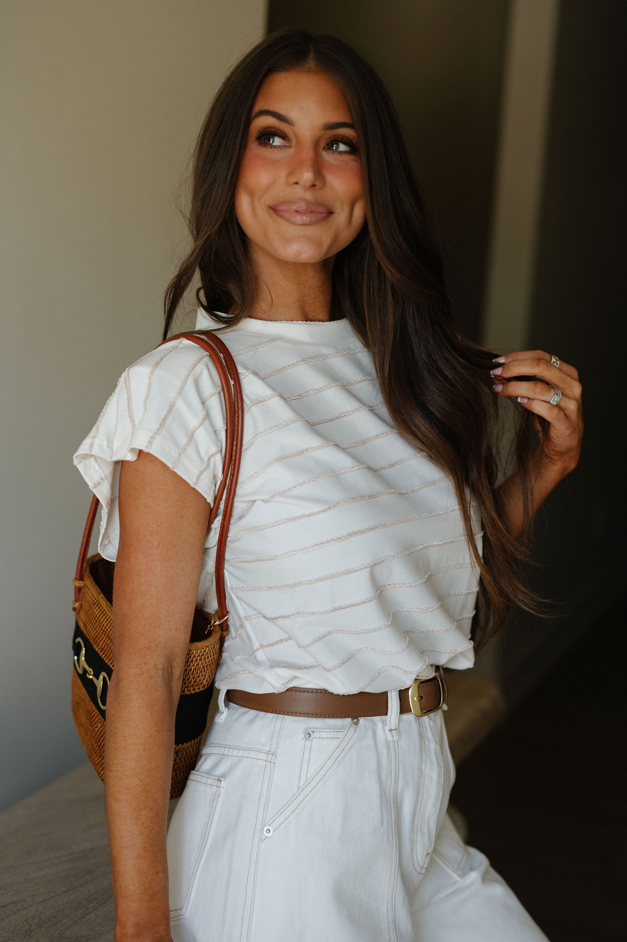 Weezie Striped Knit Top-Off White/Sand