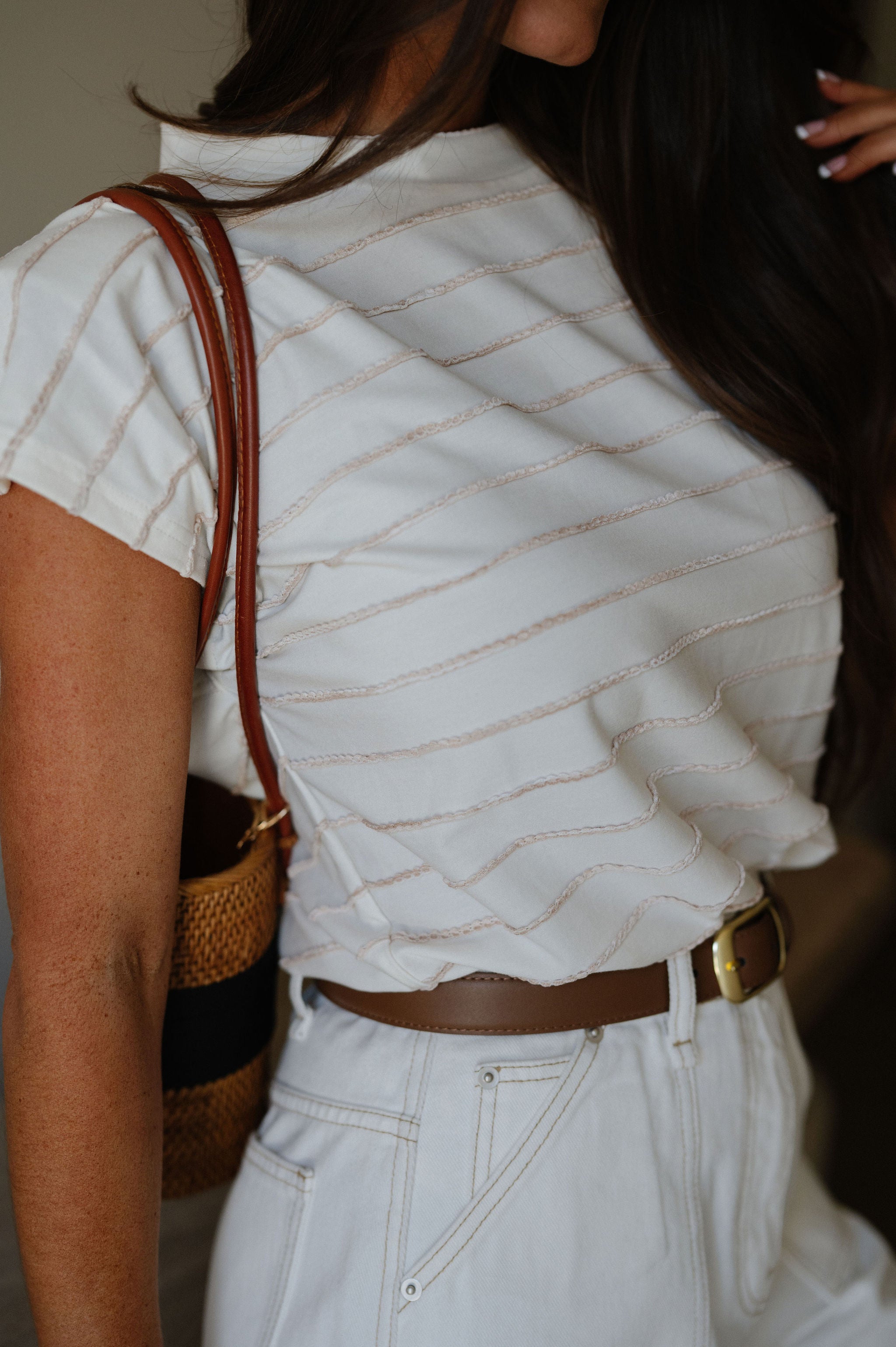Weezie Striped Knit Top-Off White/Sand