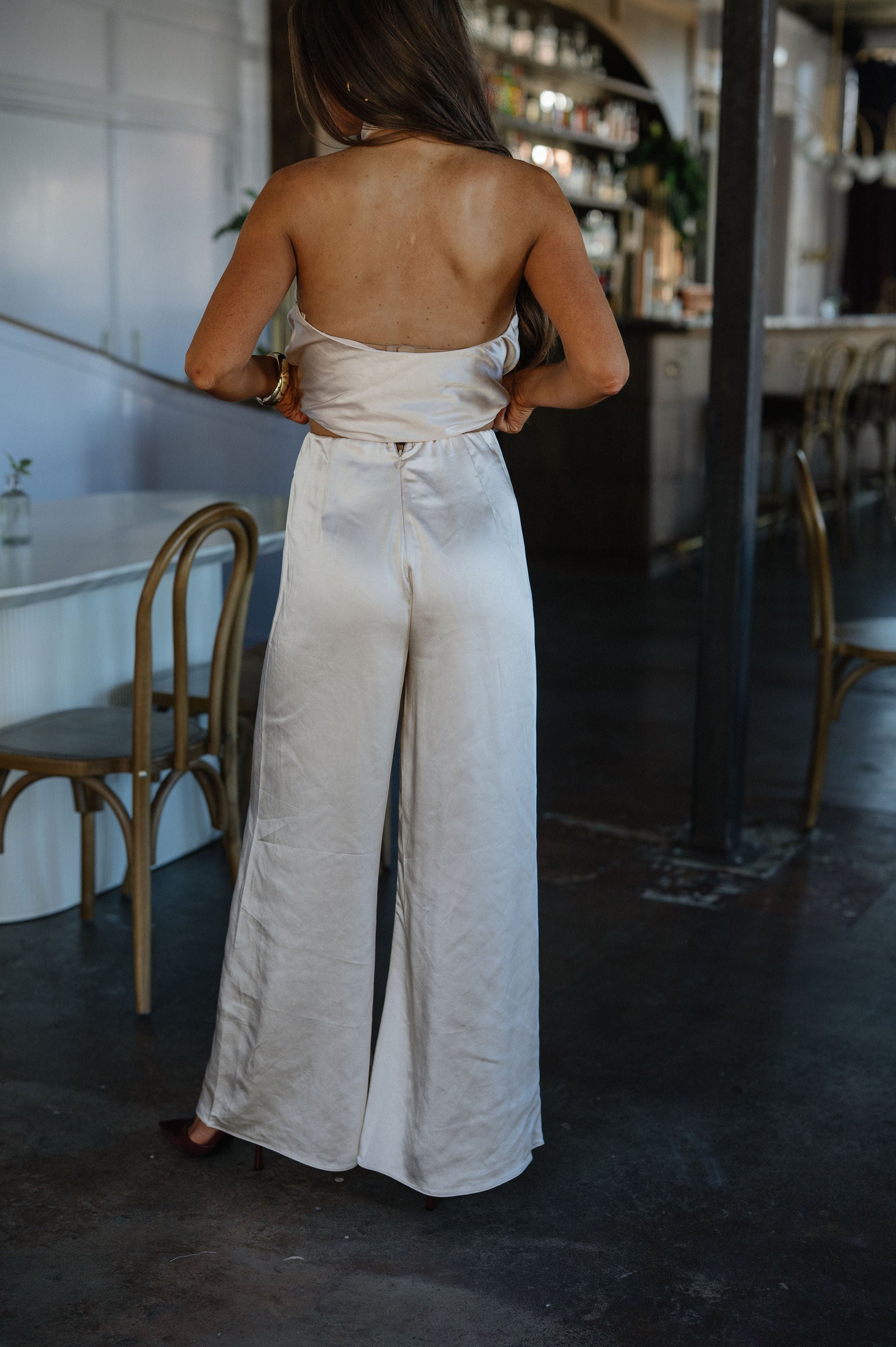 Cordie Satin Pants-Champagne