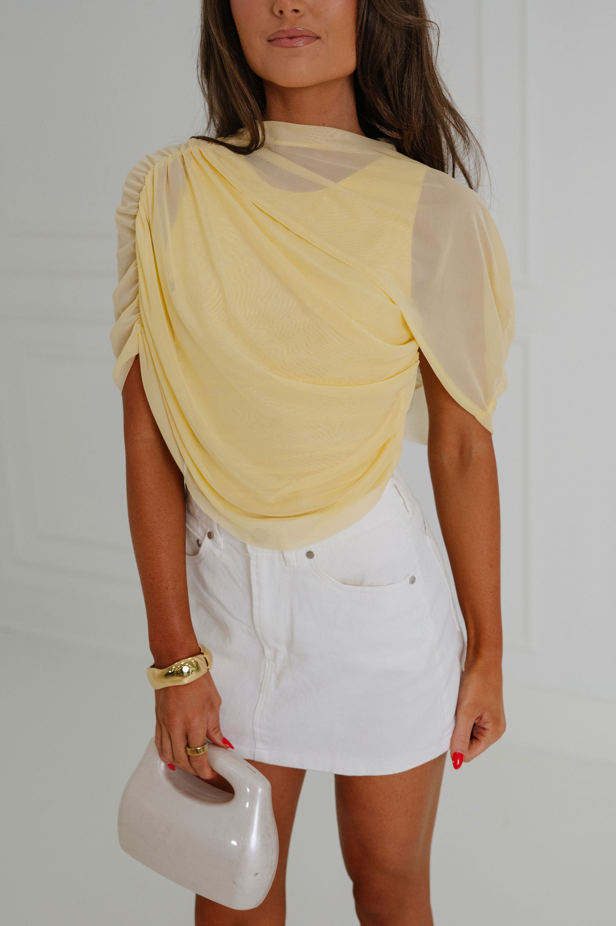 Abigail Ruched Top-Pastel Yellow