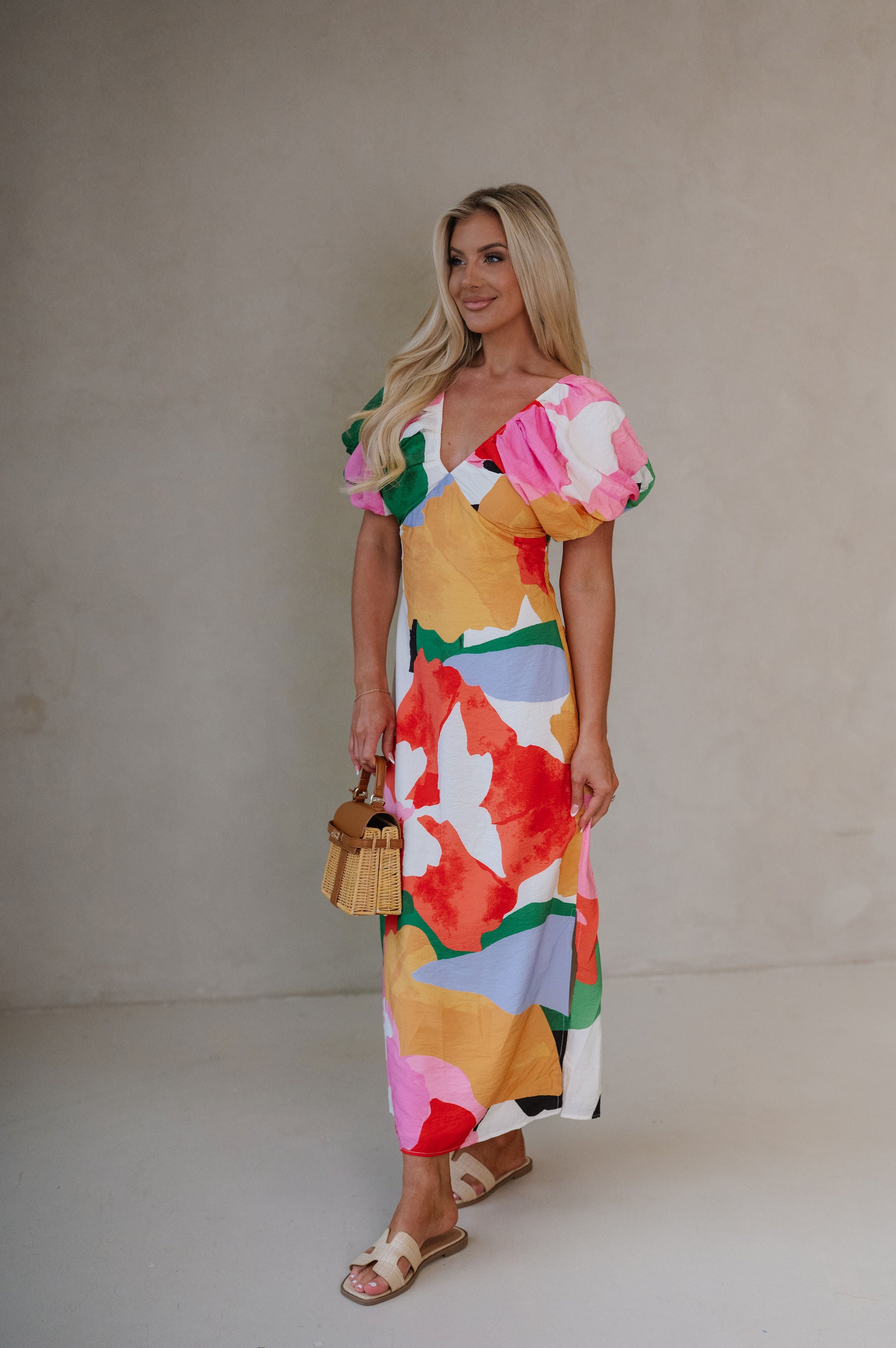 Keeley Puff Sleeve V-Neck Maxi Dress