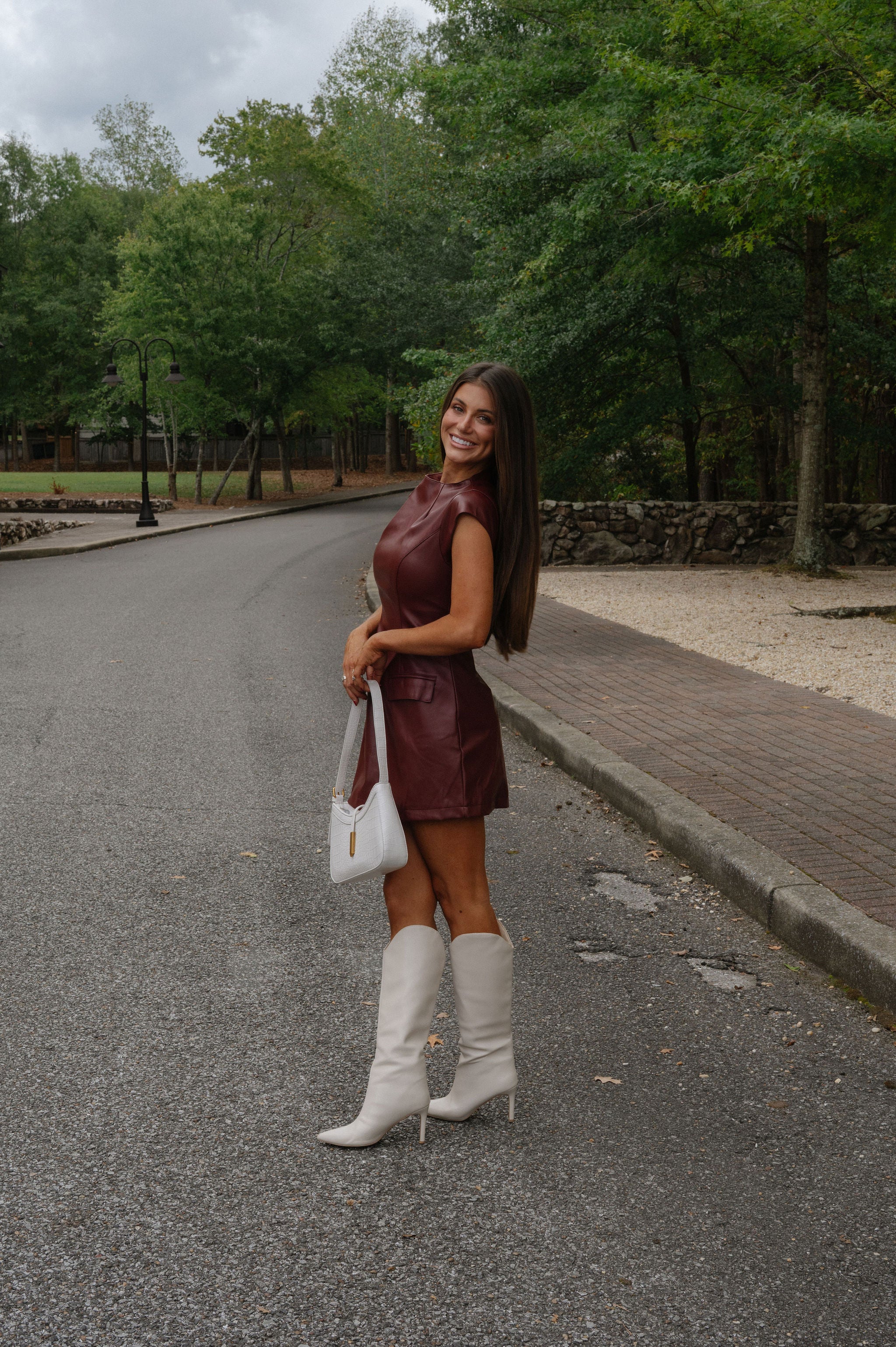 Avah Leather Mini Dress-Burgundy
