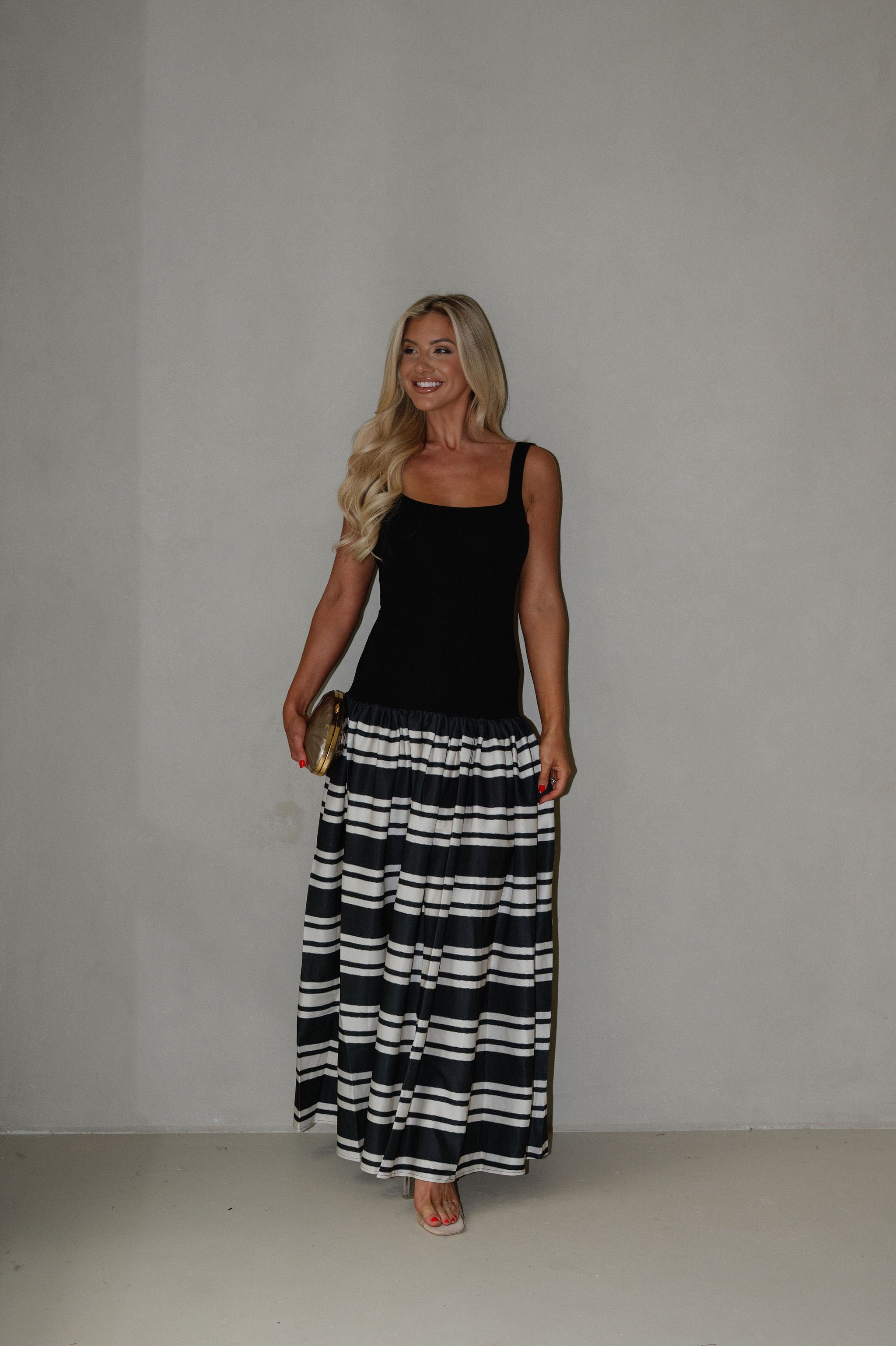 Elina Stripe Maxi Dress-Black