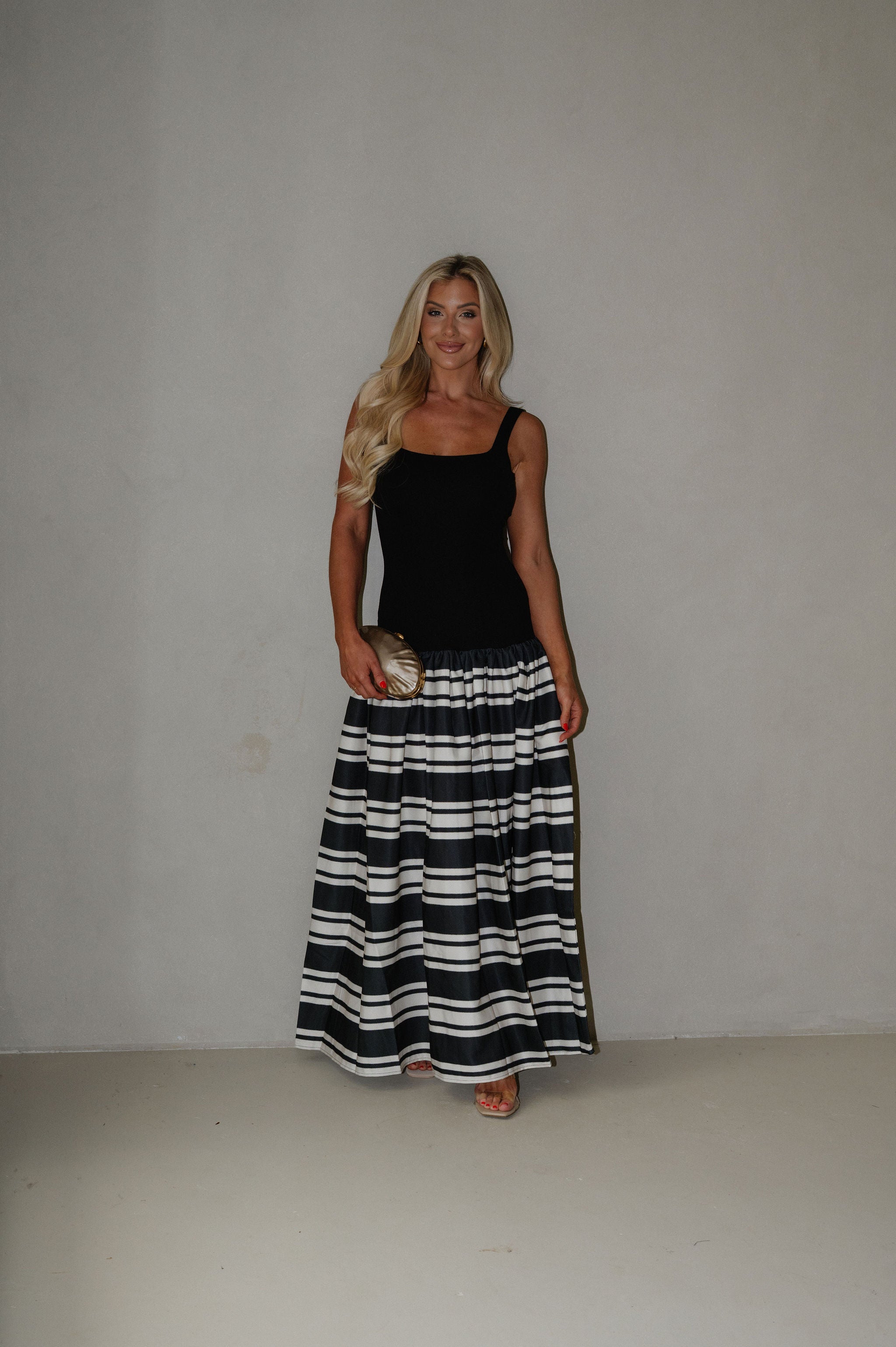 Elina Stripe Maxi Dress-Black