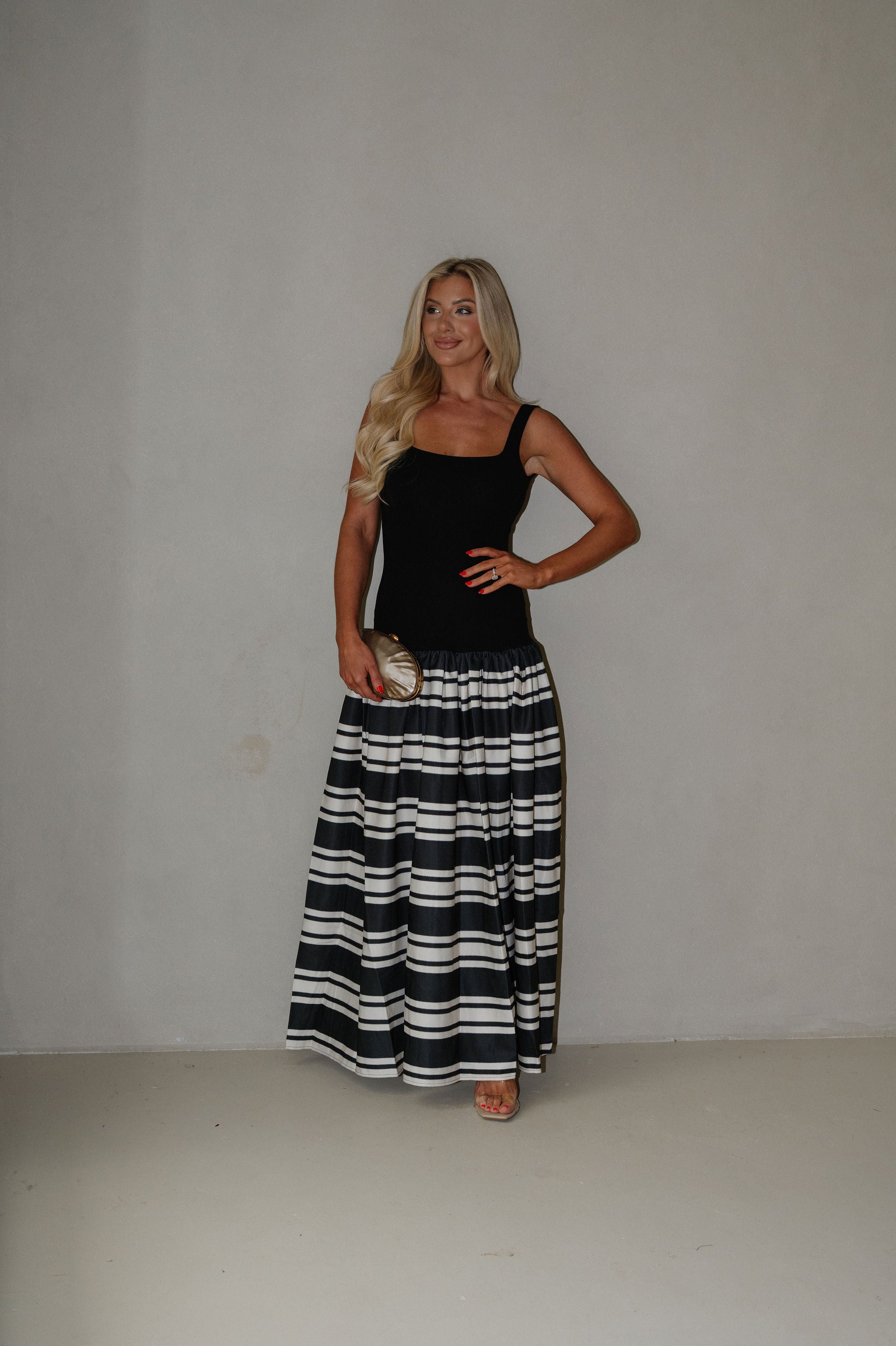 Elina Stripe Maxi Dress-Black