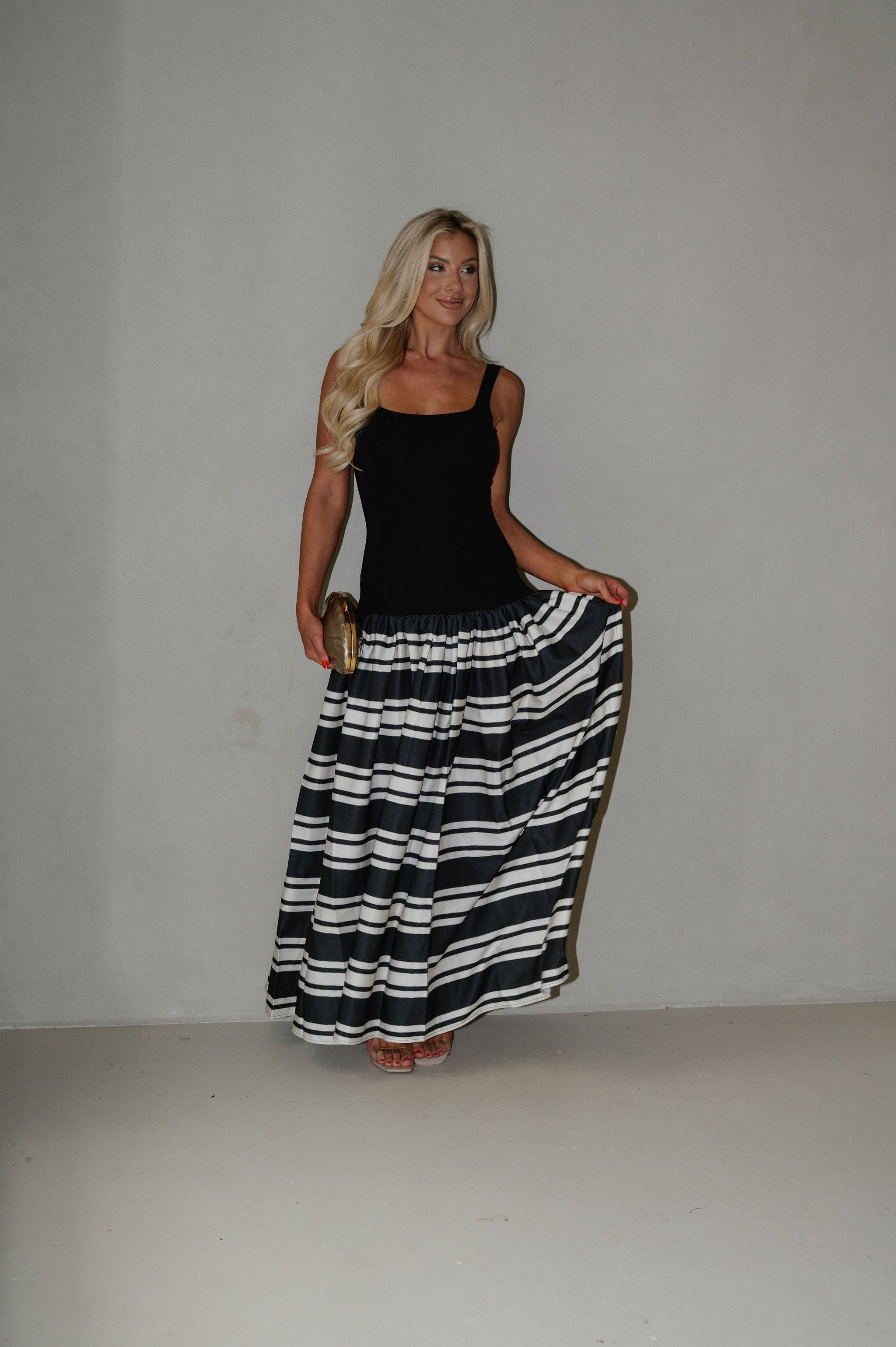 Elina Stripe Maxi Dress-Black