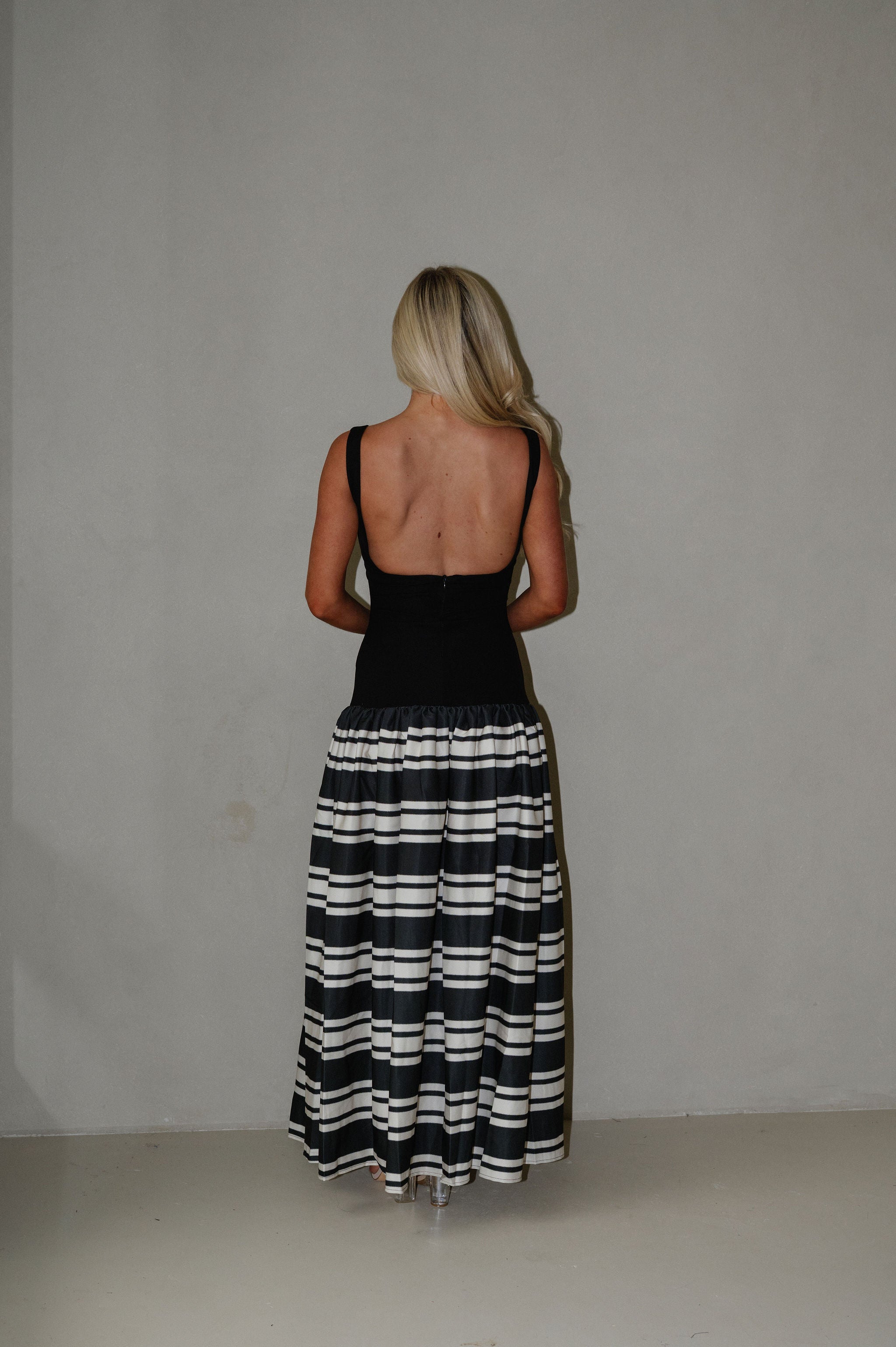 Elina Stripe Maxi Dress-Black